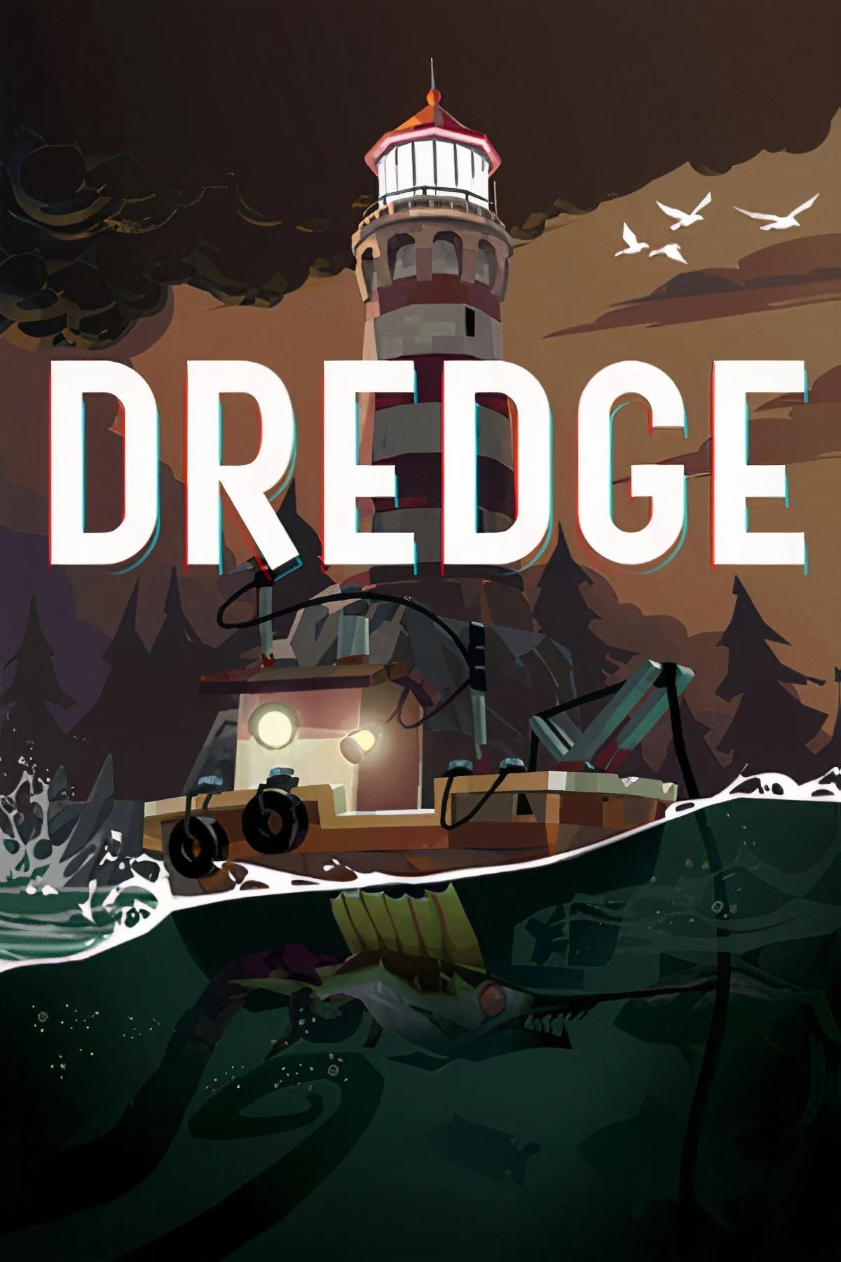 Hình ảnh thuyền câu nhỏ giữa biển đêm trong game kinh dị Dredge