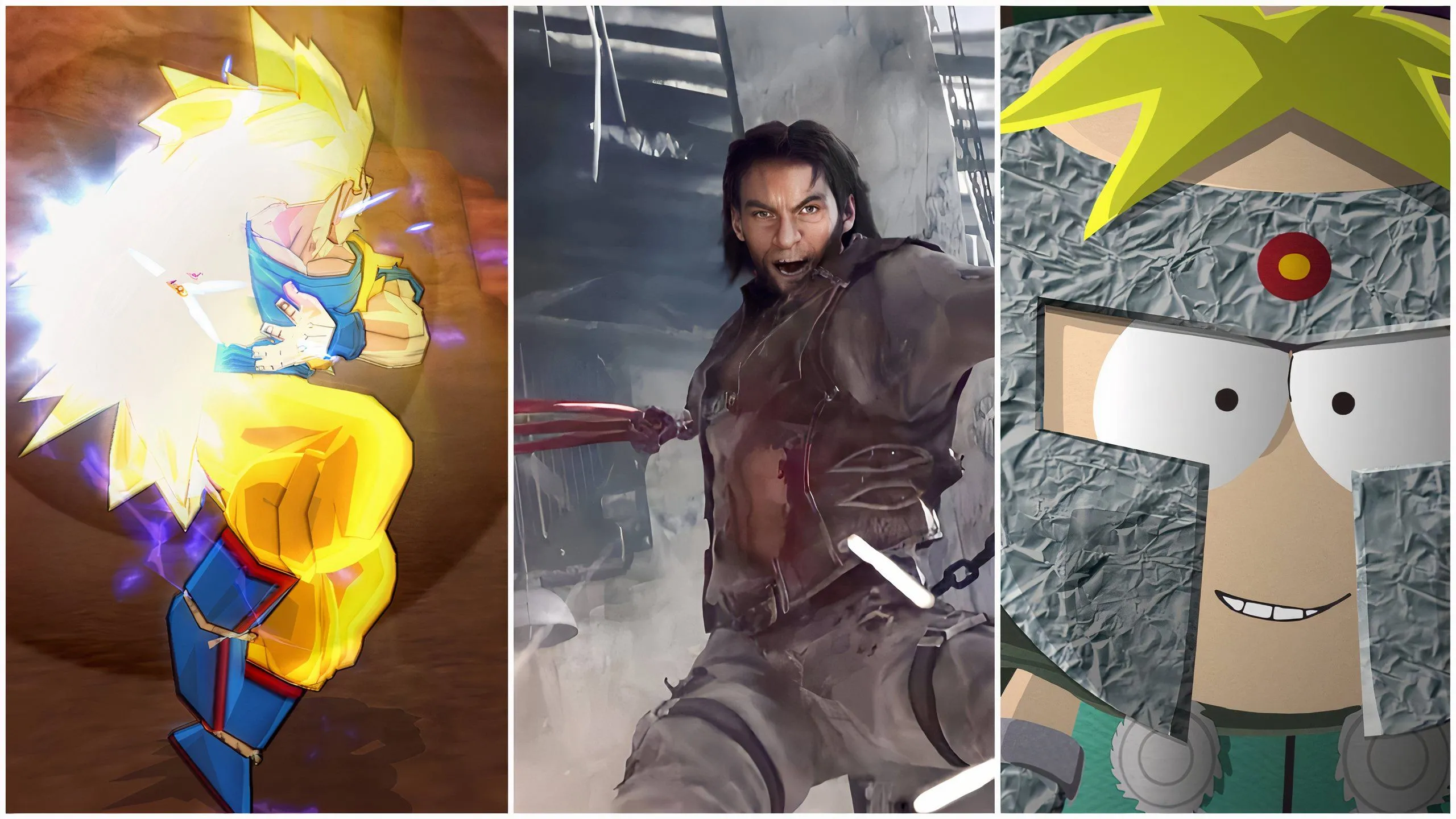 Hình ảnh tổng hợp các game chuyển thể từ phim và TV series như Dragon Ball Z, X-Men Origins: Wolverine và South Park.