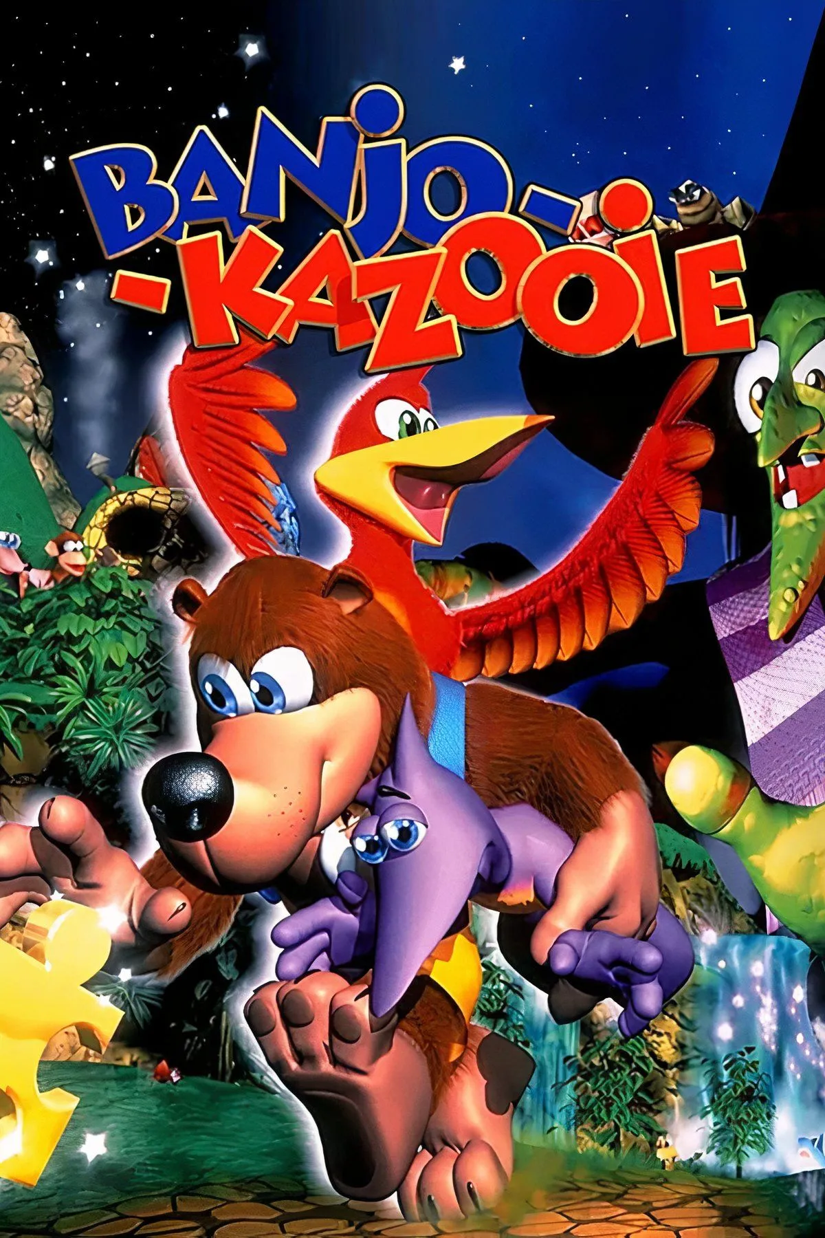 Hình ảnh tổng hợp các khung cảnh tươi sáng và nhân vật Banjo-Kazooie, gợi nhớ không khí mùa hè.