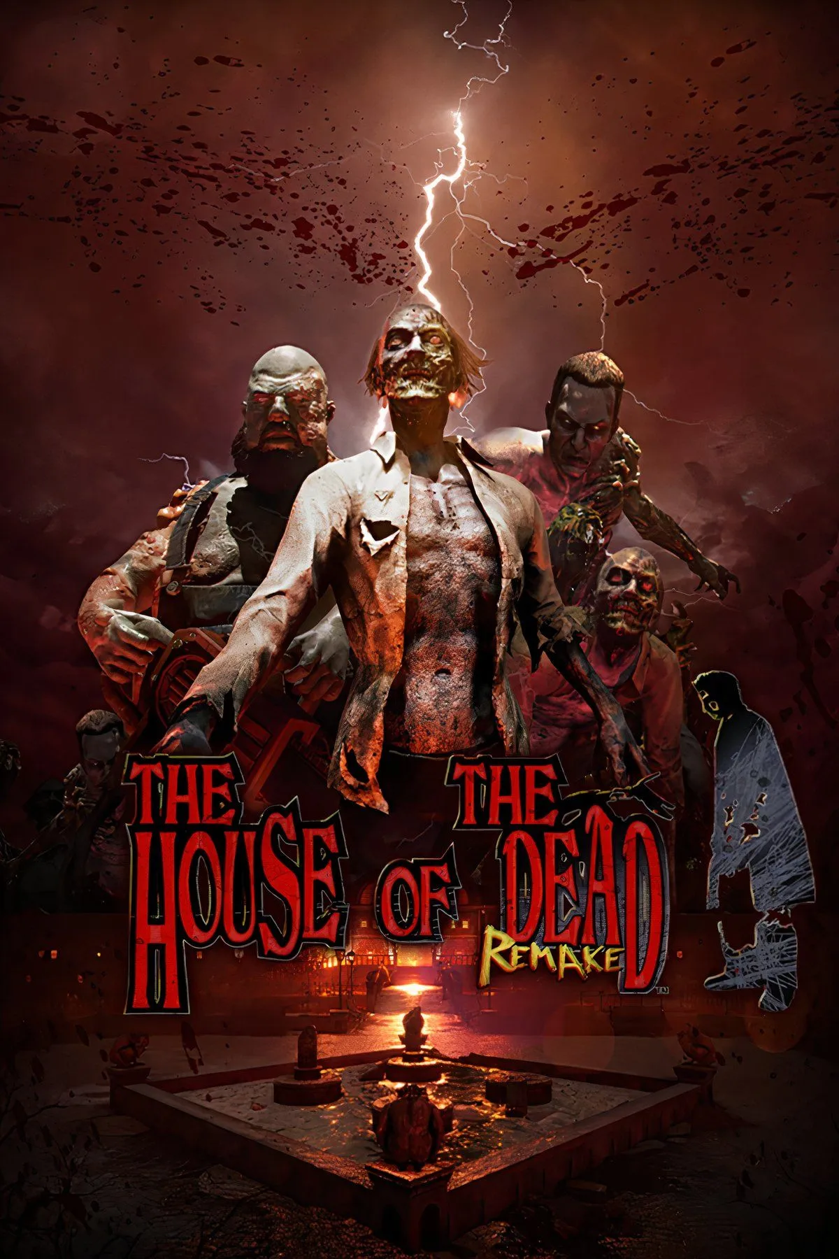 Hình ảnh tổng hợp minh họa các nhân vật và quái vật trong The House of the Dead, trò chơi hành động kinh dị.