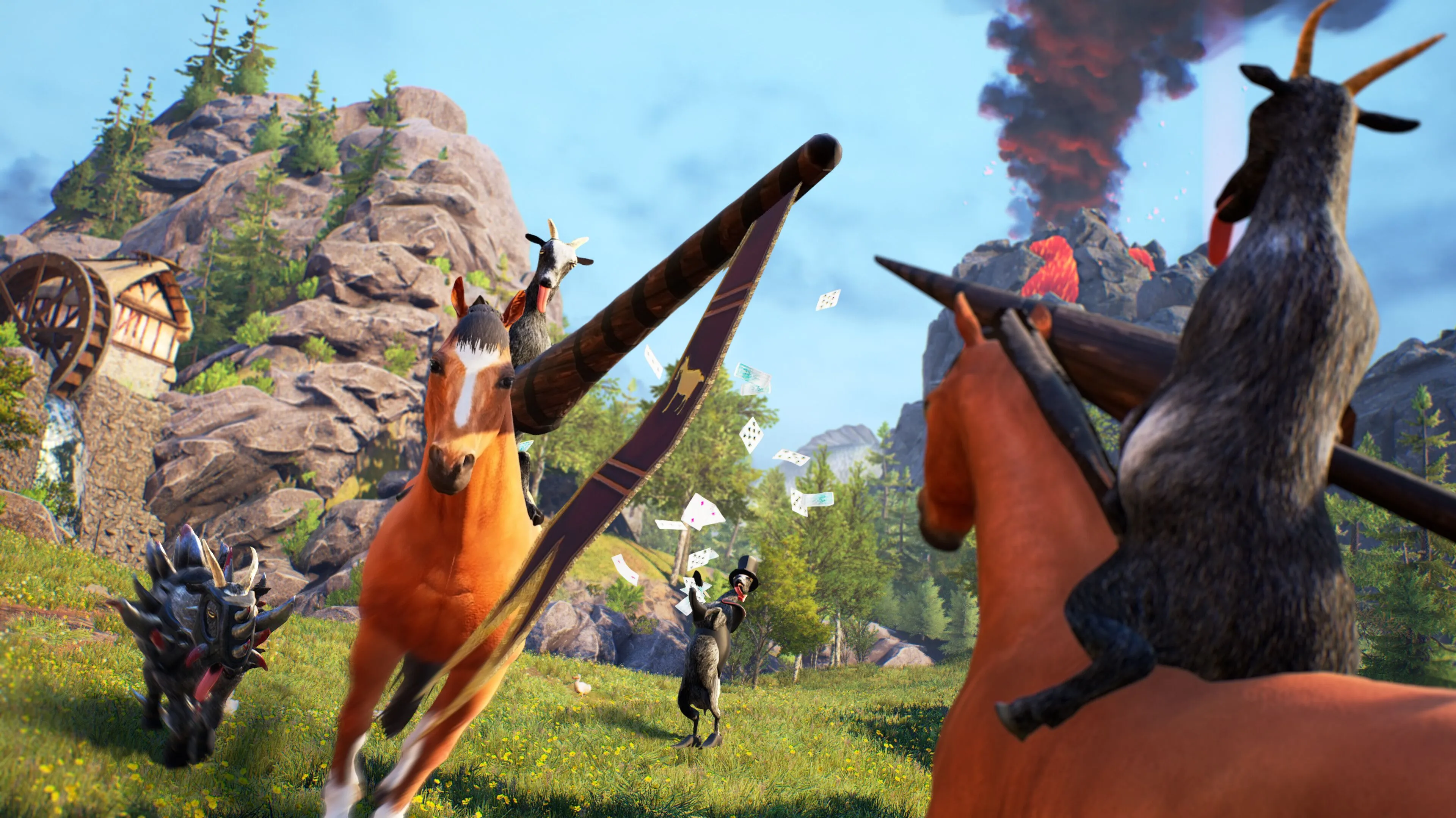 Hình ảnh trong game Goat Simulator: Remastered, một trò chơi mô phỏng dê với ý tưởng độc đáo và gây cười.