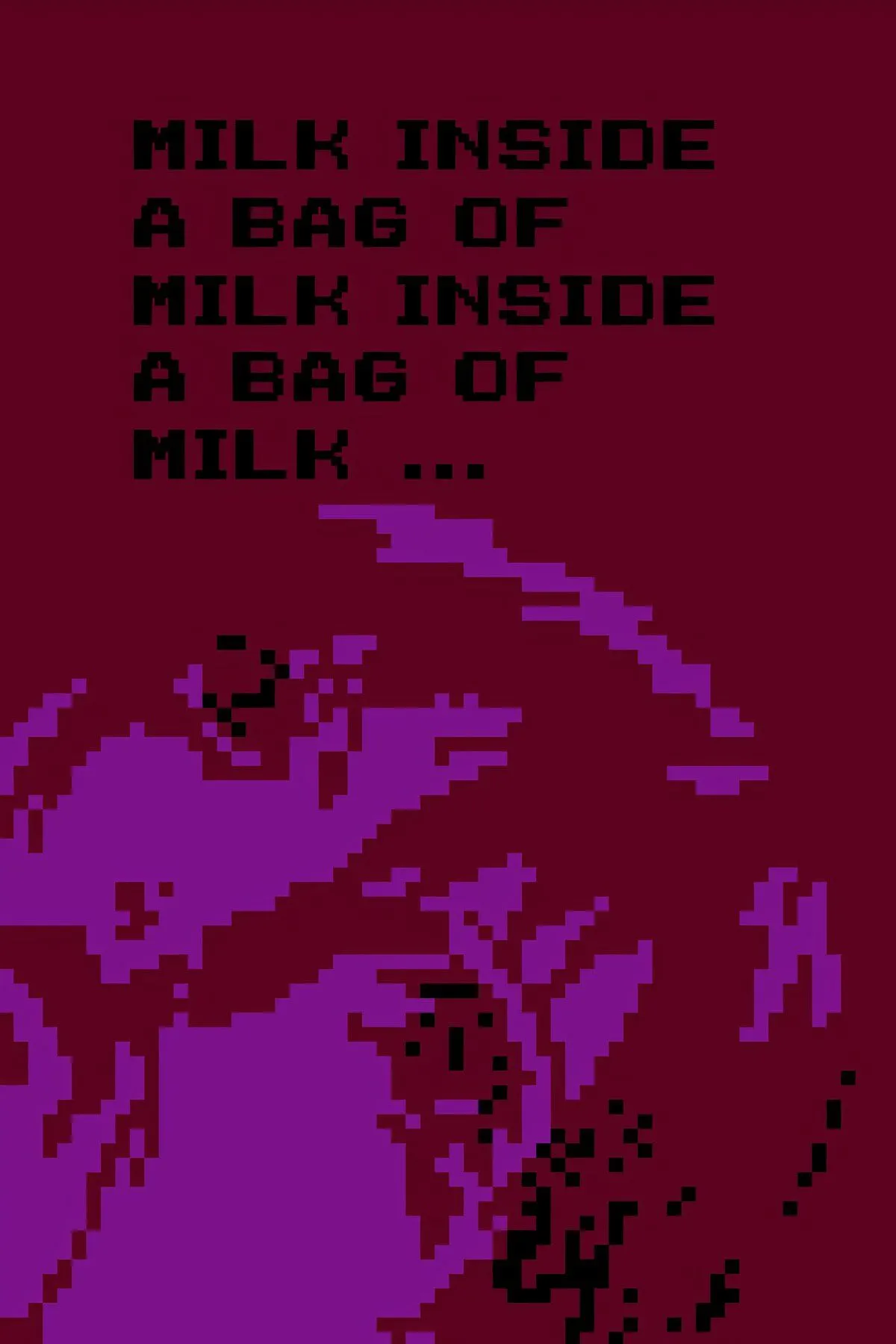 Hình ảnh từ game visual novel Milk Inside a Bag of Milk Inside a Bag of Milk, với đồ họa pixel đen trắng đặc trưng.