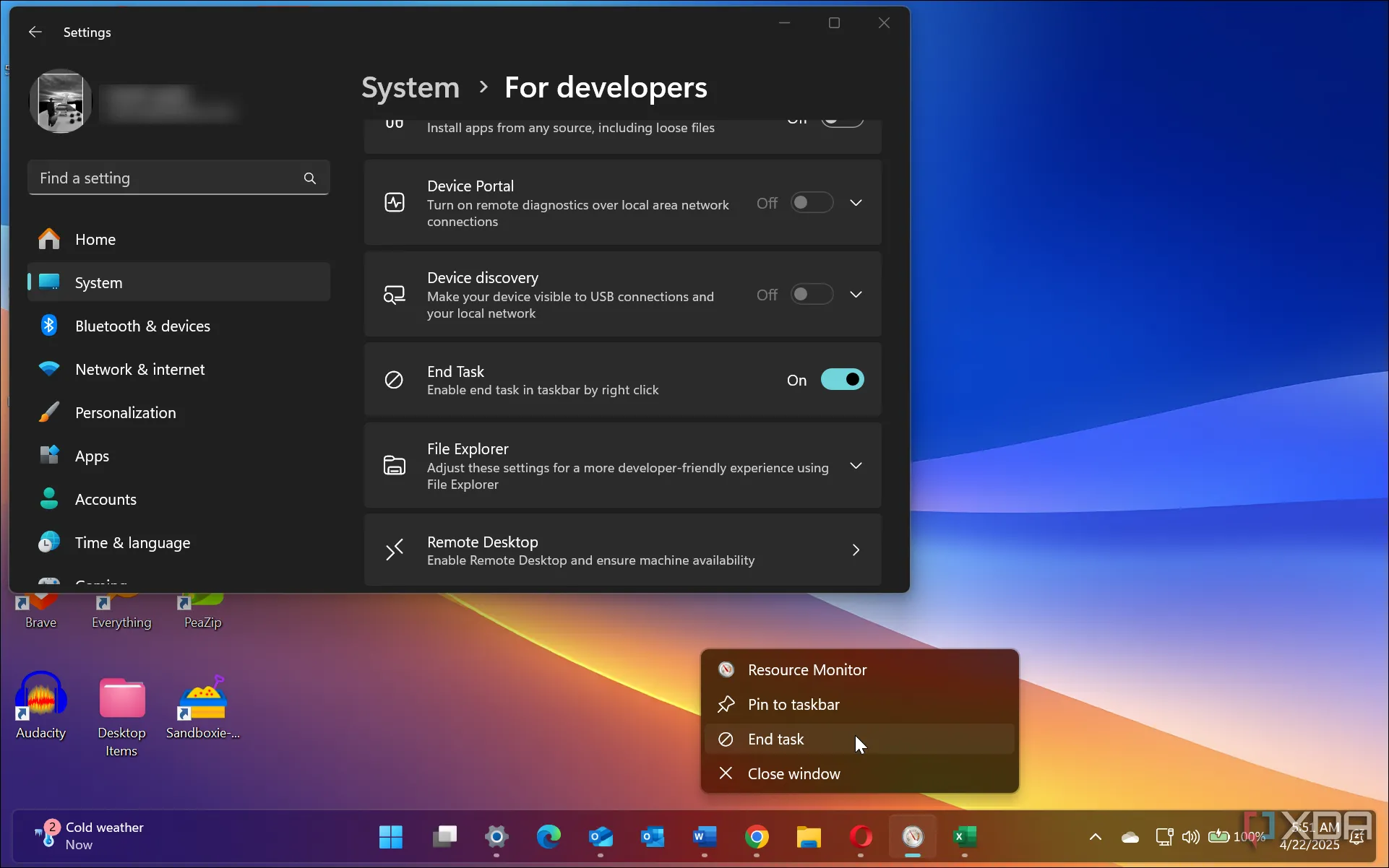 Hướng dẫn bật và sử dụng tính năng End Task trực tiếp từ thanh Taskbar Windows 11