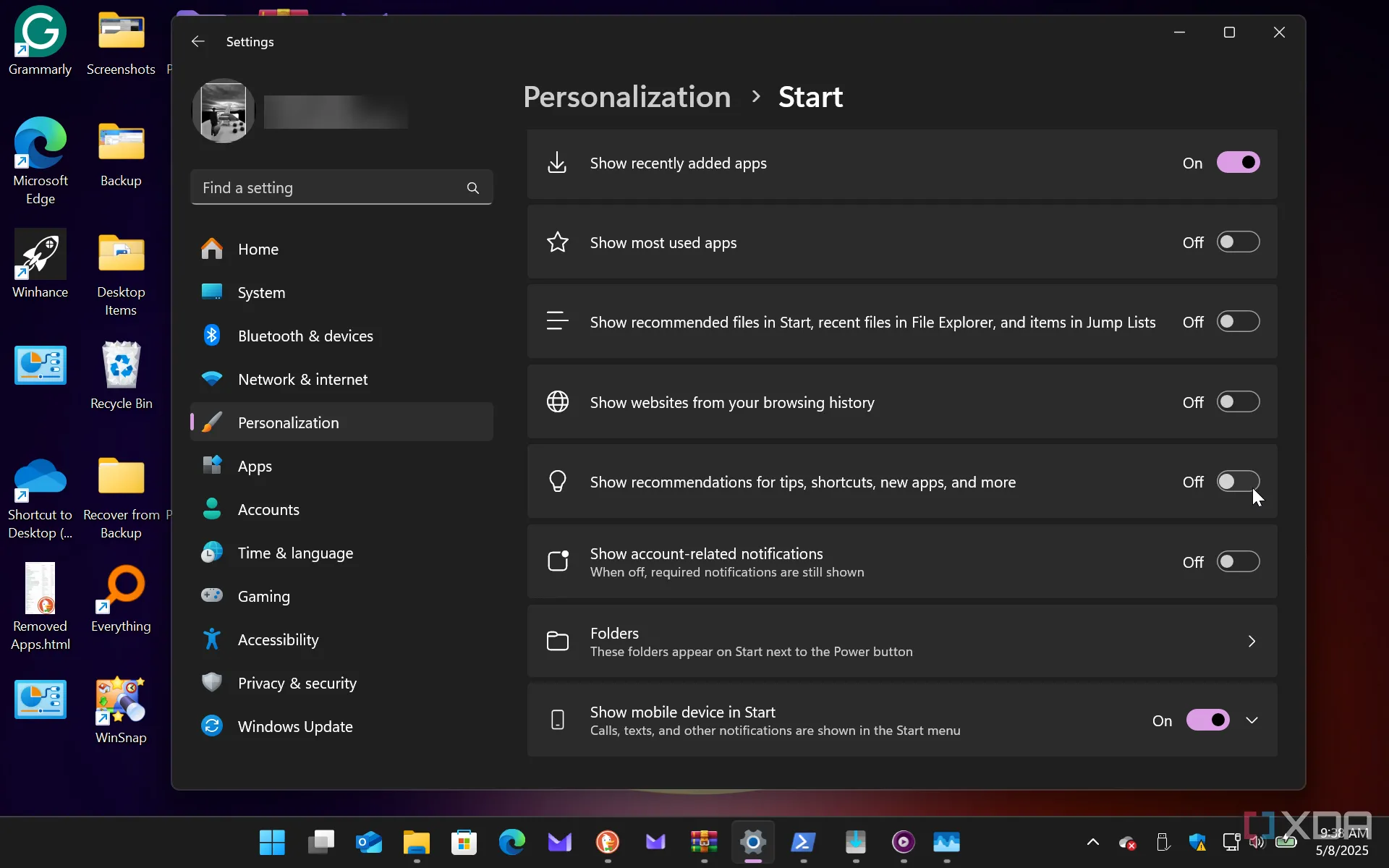 Hướng dẫn cách tắt các đề xuất và quảng cáo trong Start Menu Windows 11