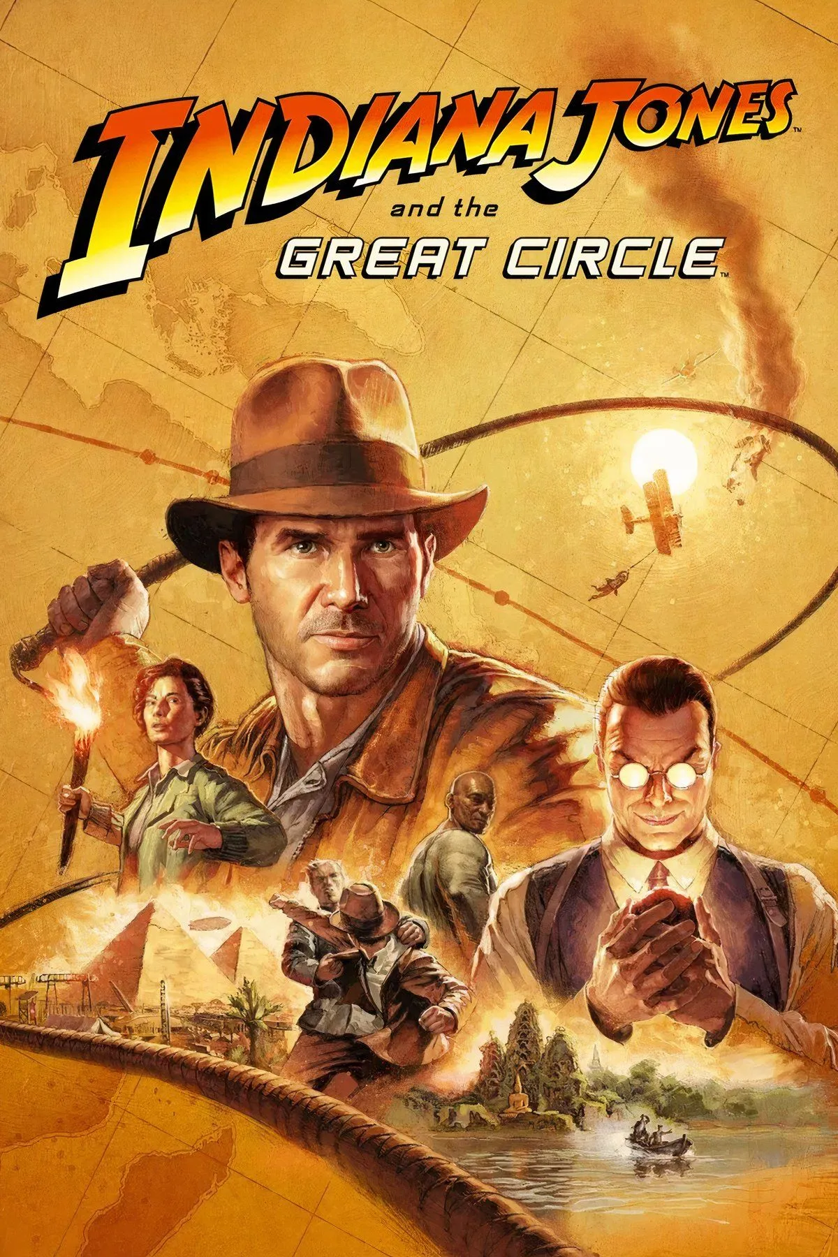 Indiana Jones trong game Indiana Jones and the Great Circle với góc nhìn thứ nhất, đang khám phá một khu di tích cổ