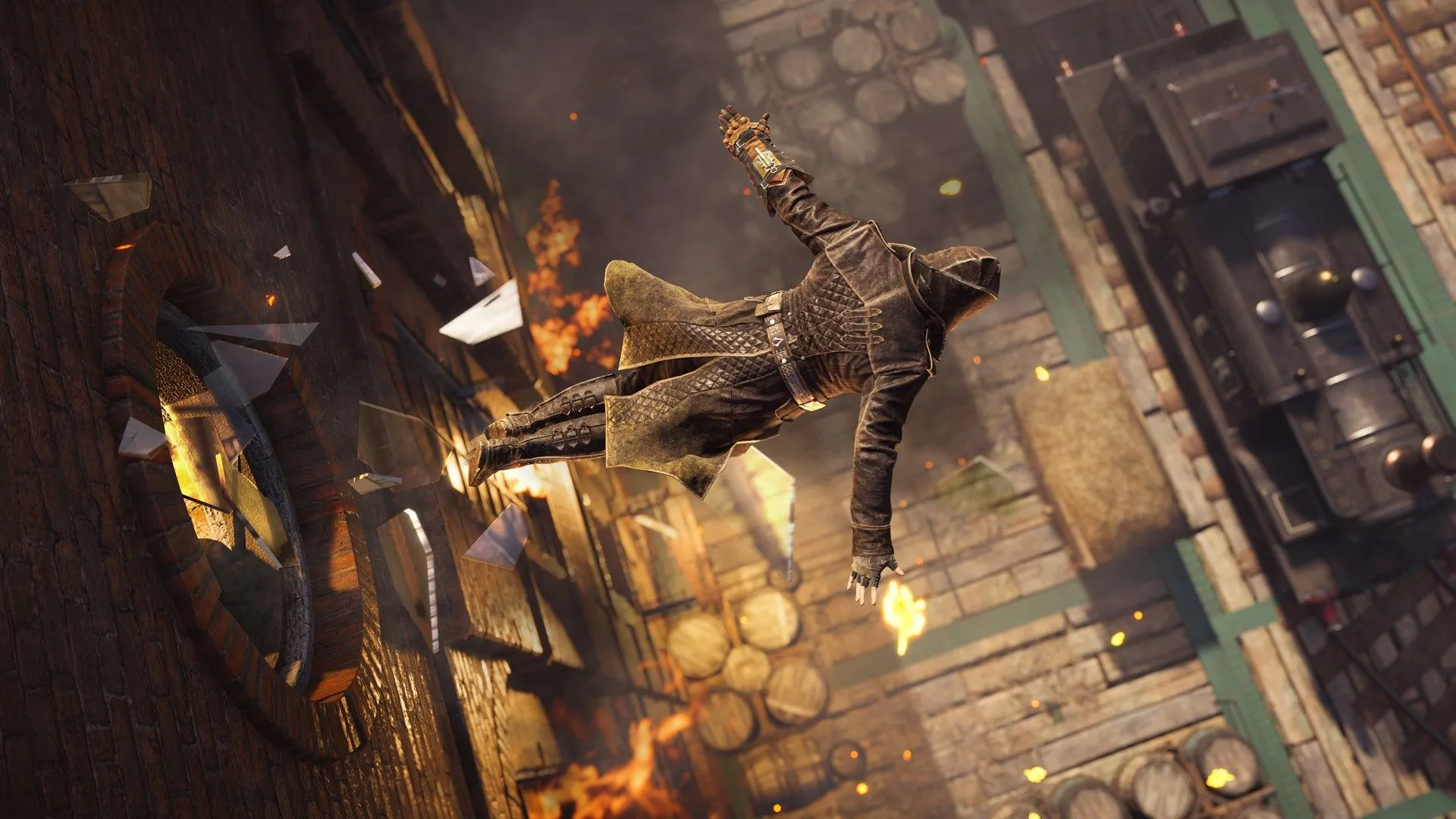 Jacob thực hiện cú &quot;Leap of Faith&quot; trong Assassin's Creed Syndicate, tượng trưng cho những rủi ro và đổi mới mà các studio lớn từng thực hiện