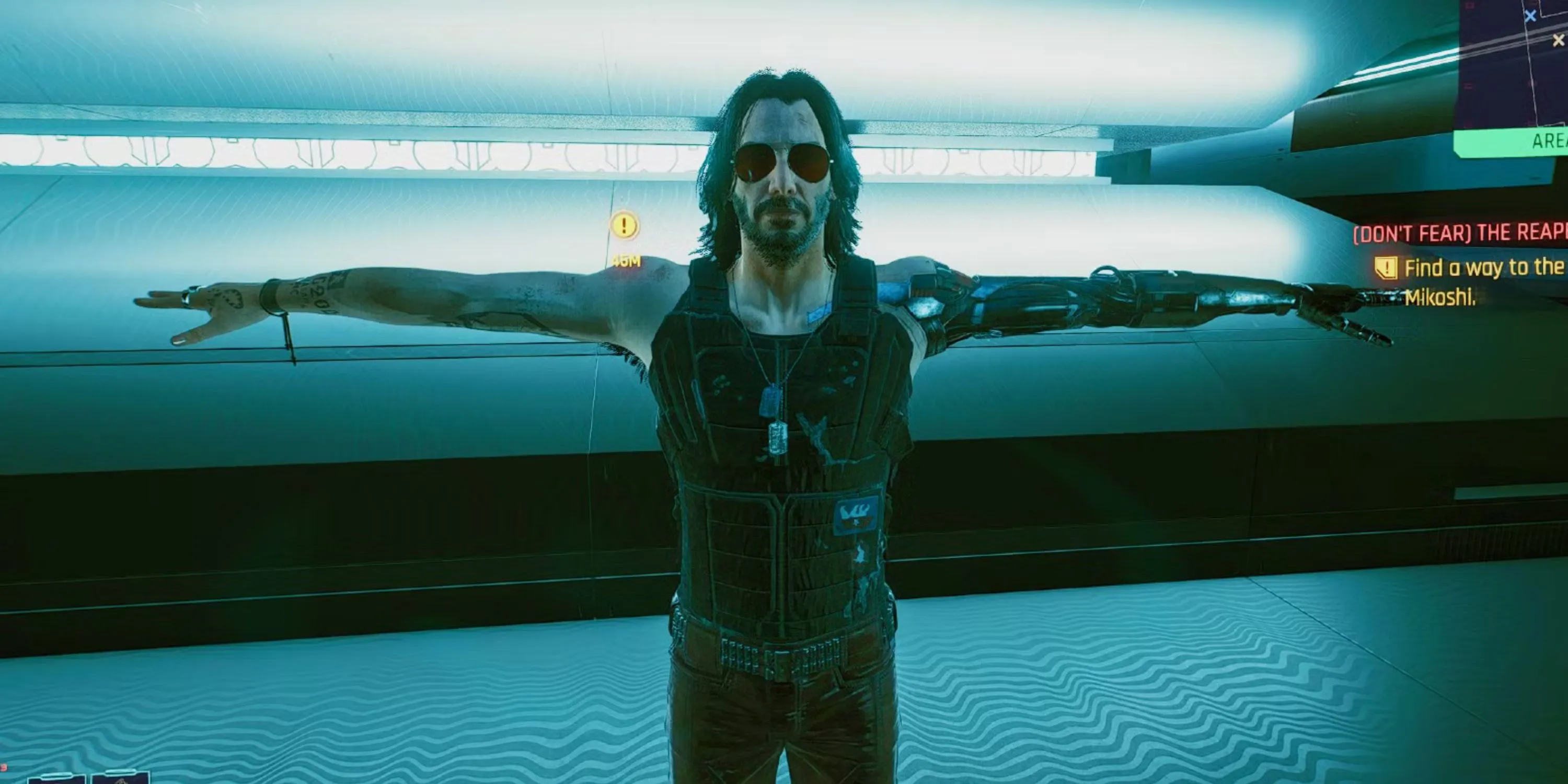 Johnny Silverhand, nhân vật biểu tượng do Keanu Reeves thủ vai, xuất hiện trong một phân cảnh của Cyberpunk 2077.