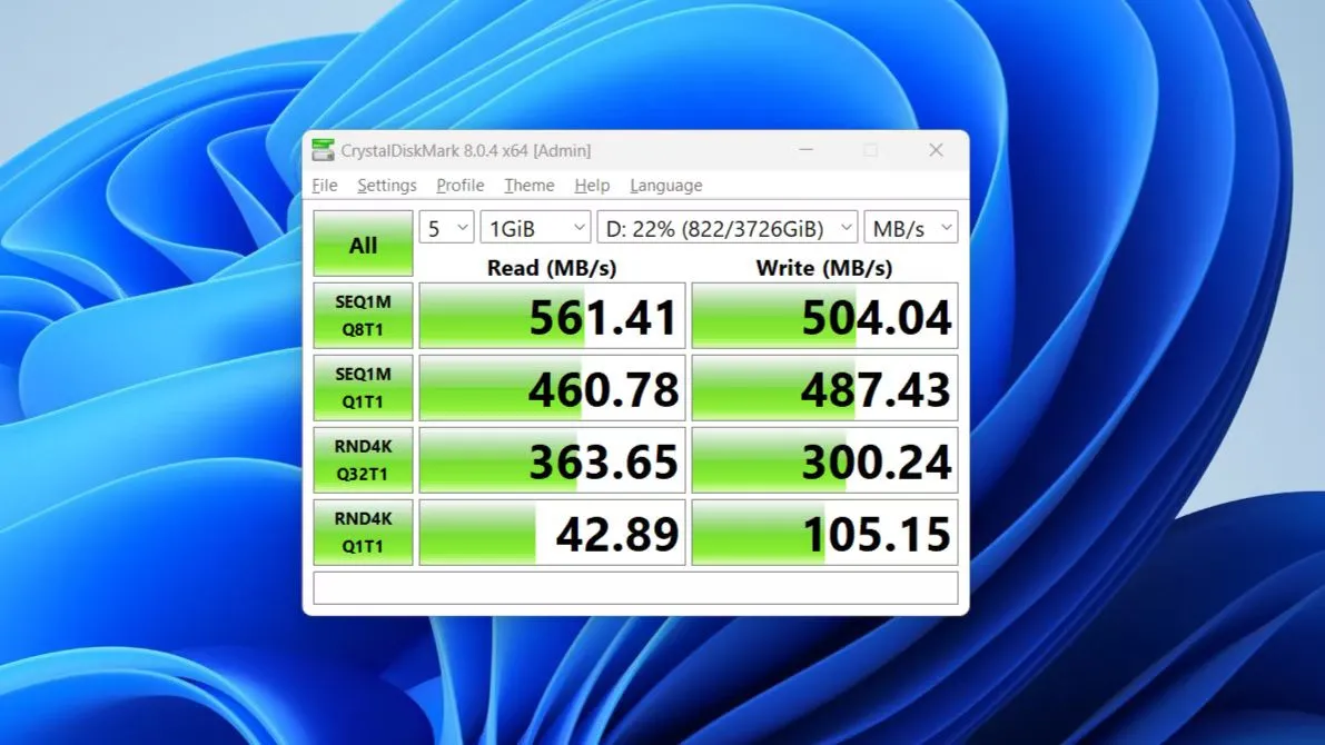 Kết quả kiểm tra hiệu năng ổ cứng SATA SSD Crucial MX500 bằng CrystalDiskMark
