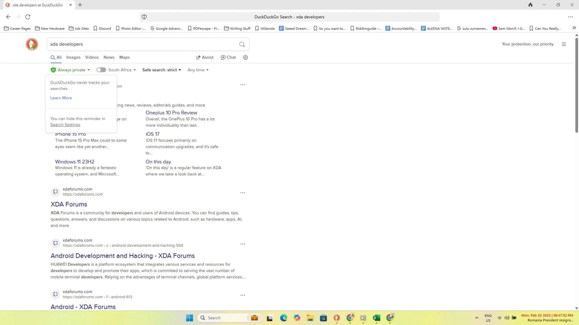 Kết quả tìm kiếm trên DuckDuckGo minh họa tính năng tìm kiếm không bị theo dõi, bảo vệ quyền riêng tư
