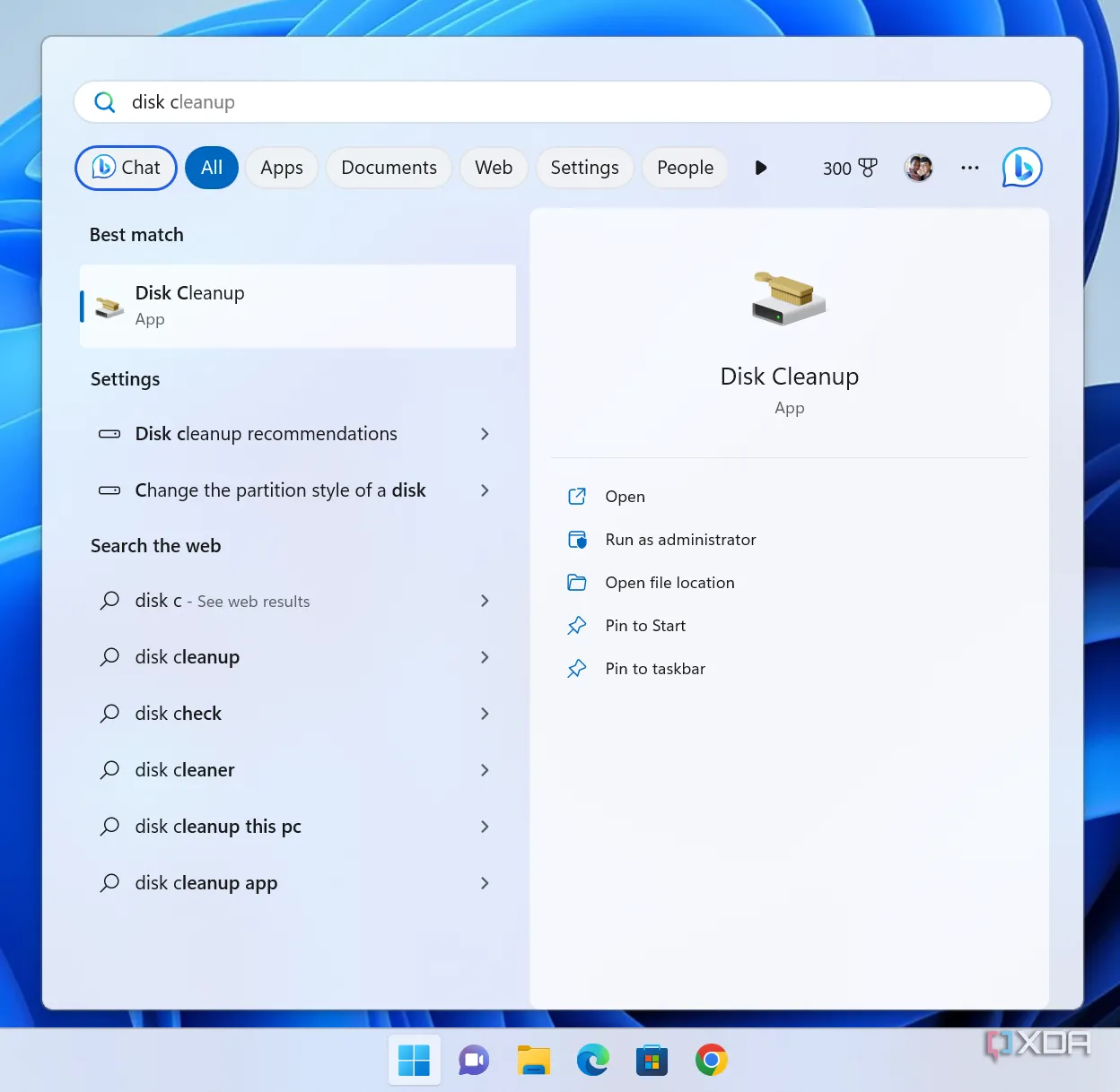 Kết quả tìm kiếm trên Windows 11 hiển thị &quot;Disk cleanup&quot; là kết quả hàng đầu