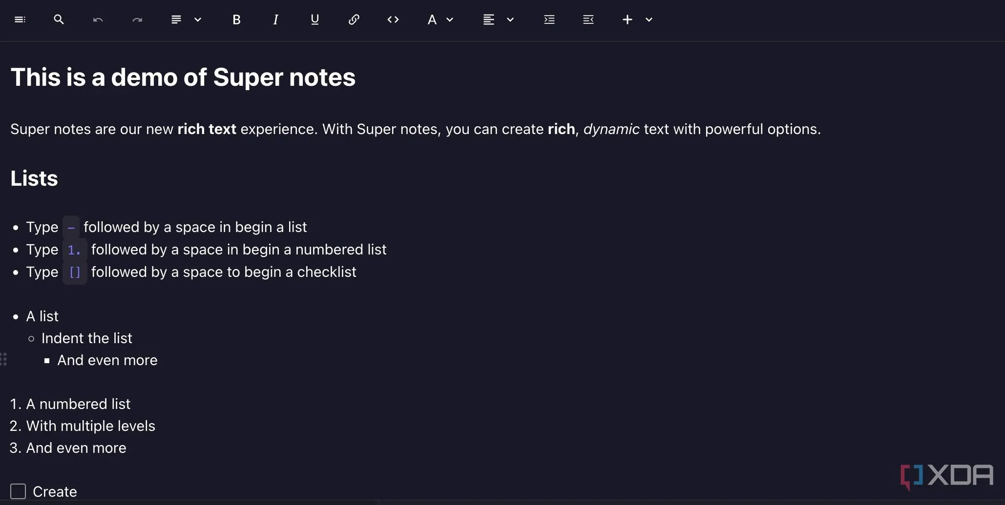 Khả năng hỗ trợ định dạng Markdown linh hoạt của Standard Notes