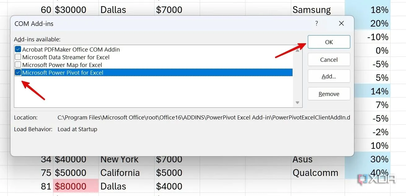 Kích hoạt tiện ích bổ sung Microsoft Power Pivot cho Excel