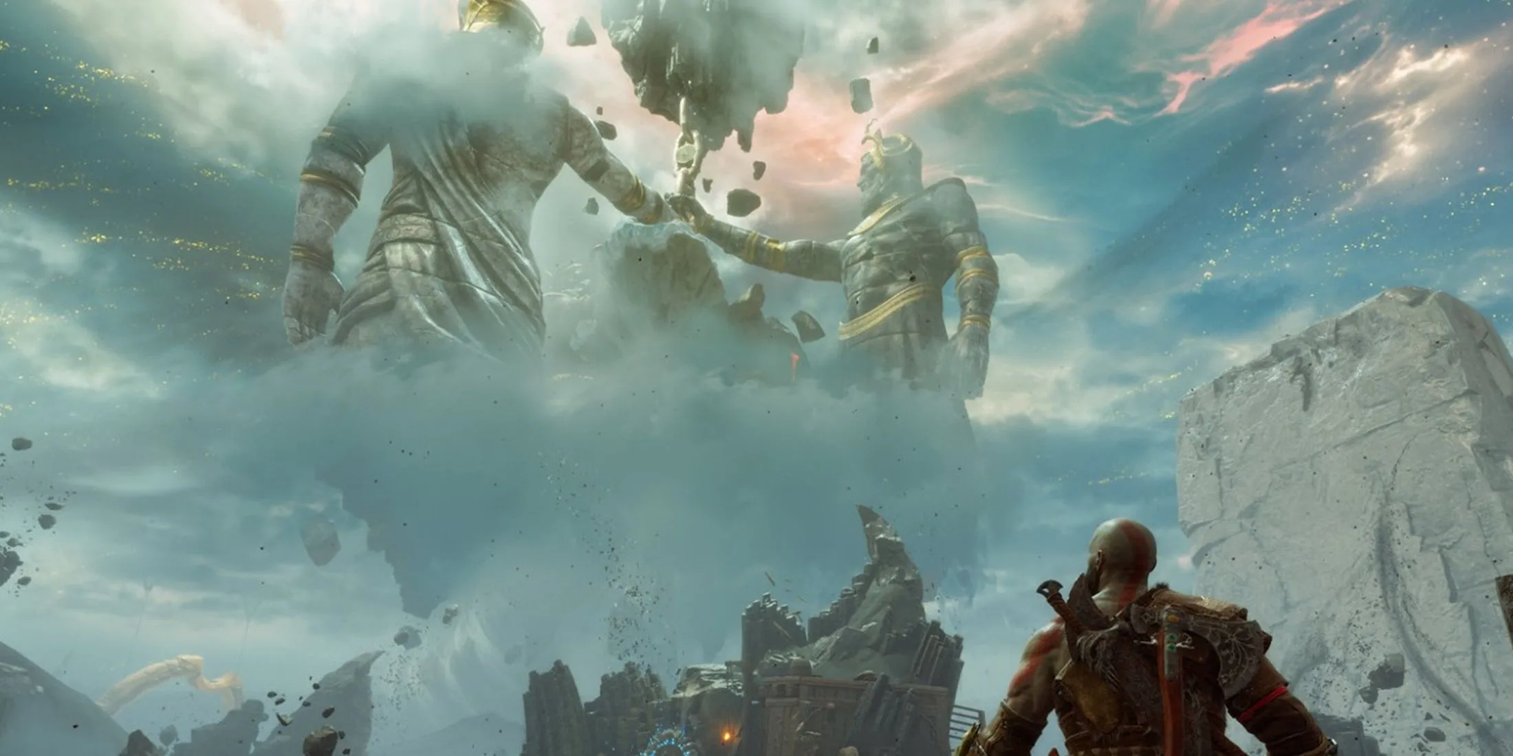 Kratos ngắm nhìn tượng đài trong God of War Ragnarok