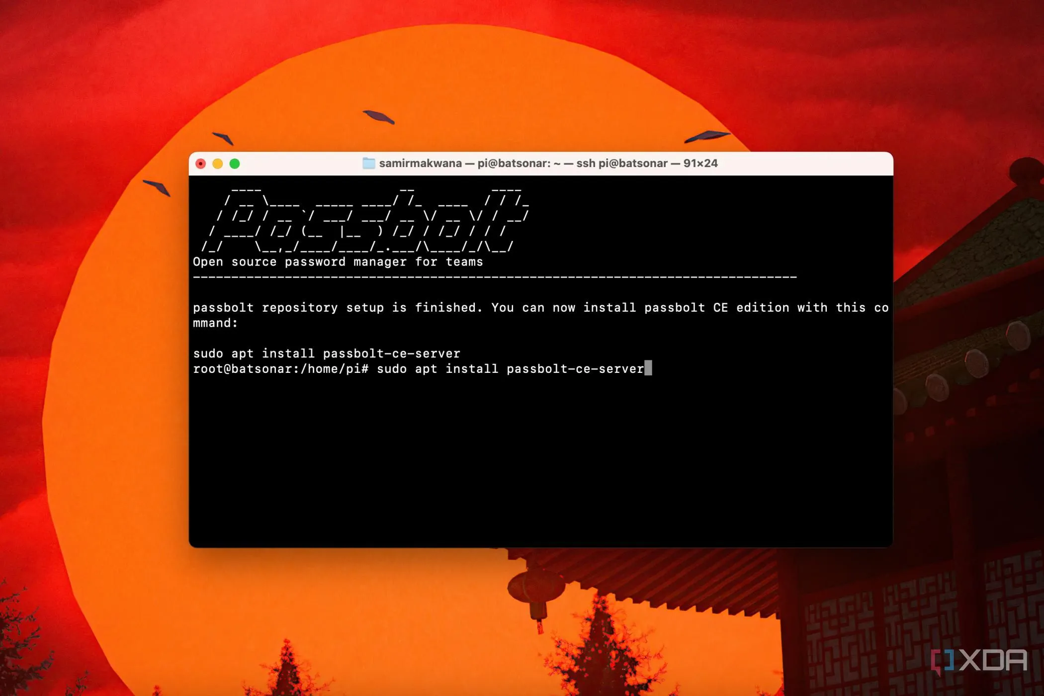 Lệnh cài đặt Passbolt server trên Raspberry Pi trong terminal