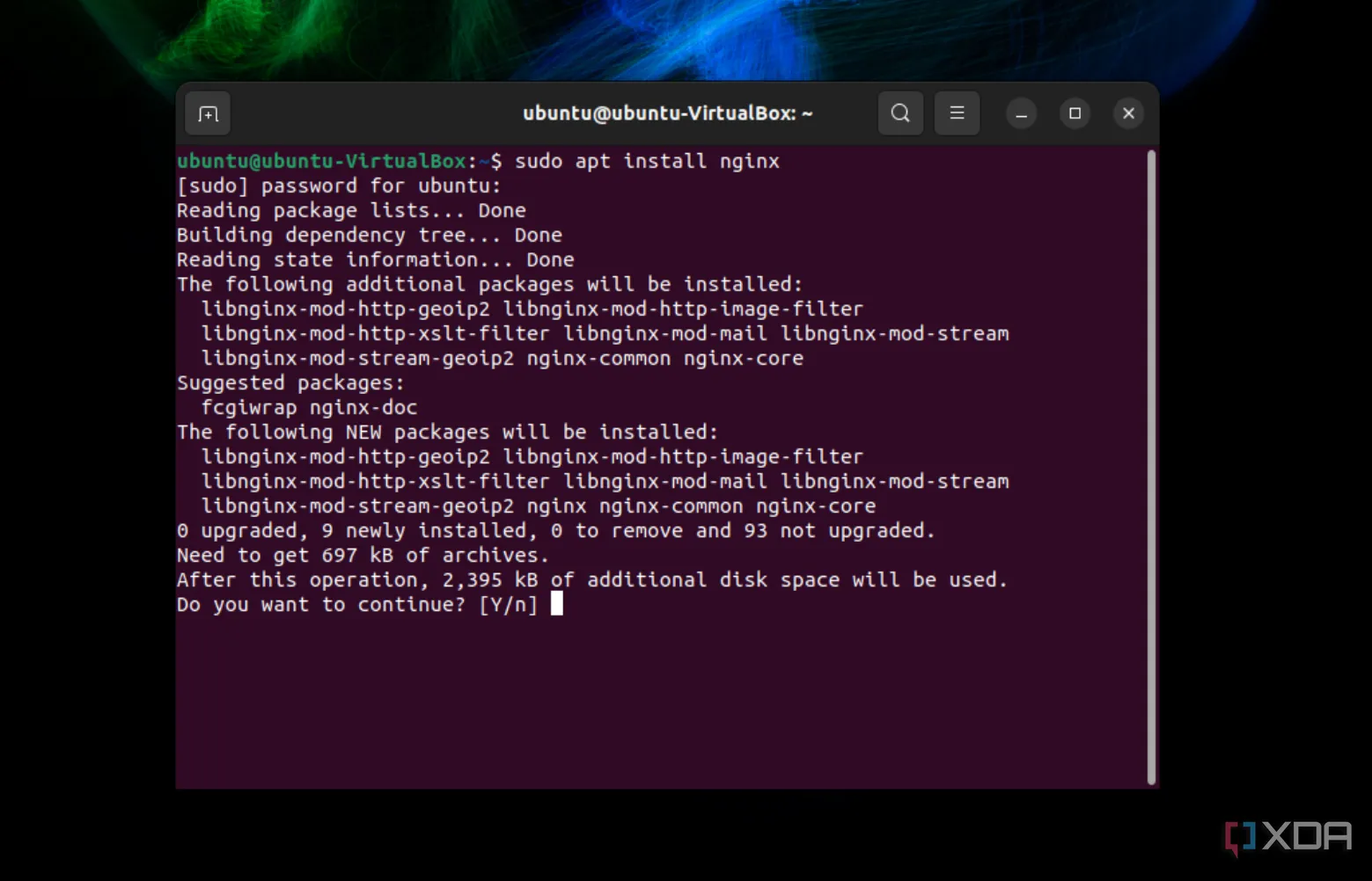 Lệnh sudo apt install nginx trên Ubuntu để cài đặt máy chủ Nginx