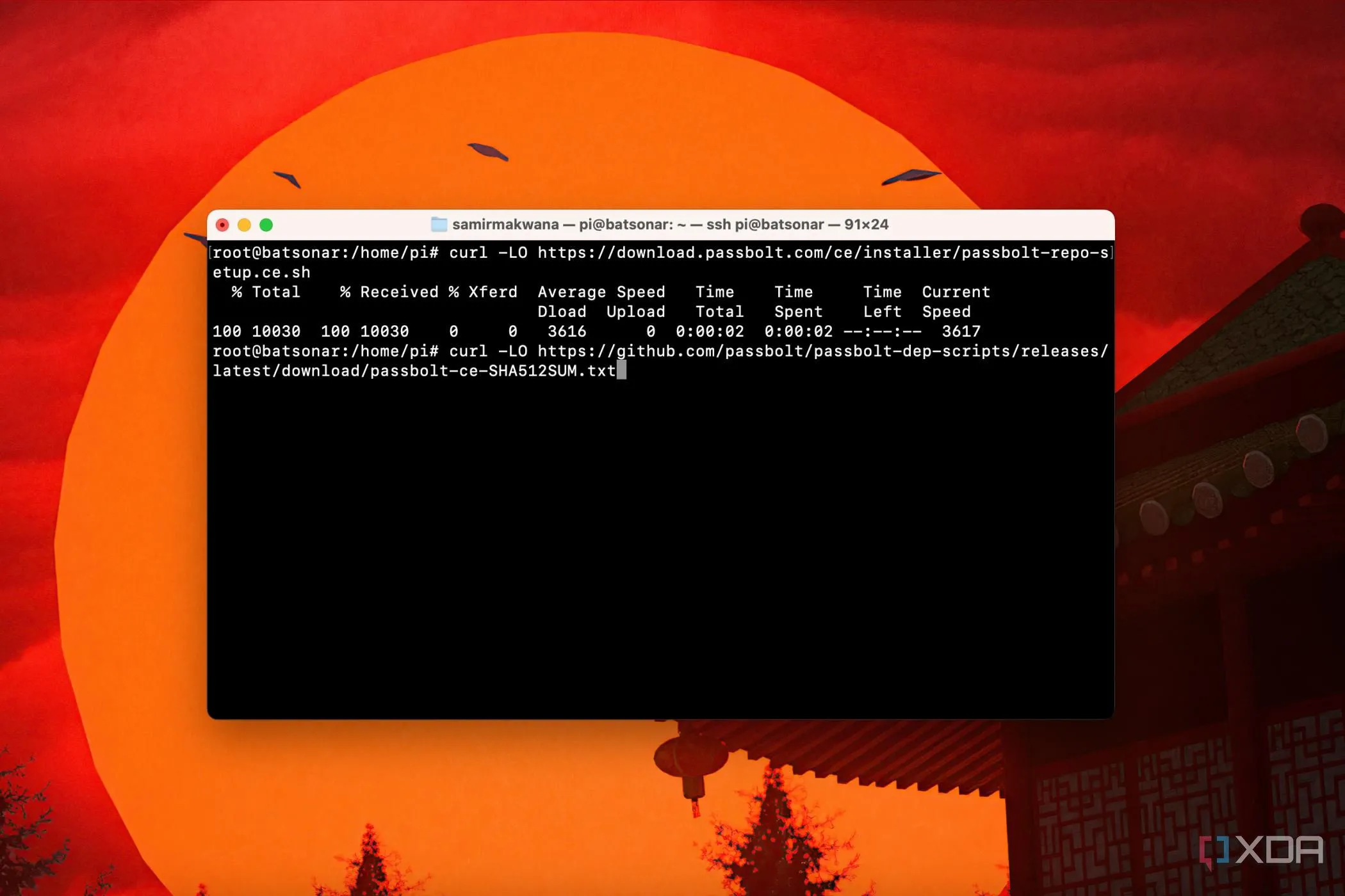 Lệnh tải file SHA512SUM để kiểm tra tính toàn vẹn của script cài đặt Passbolt