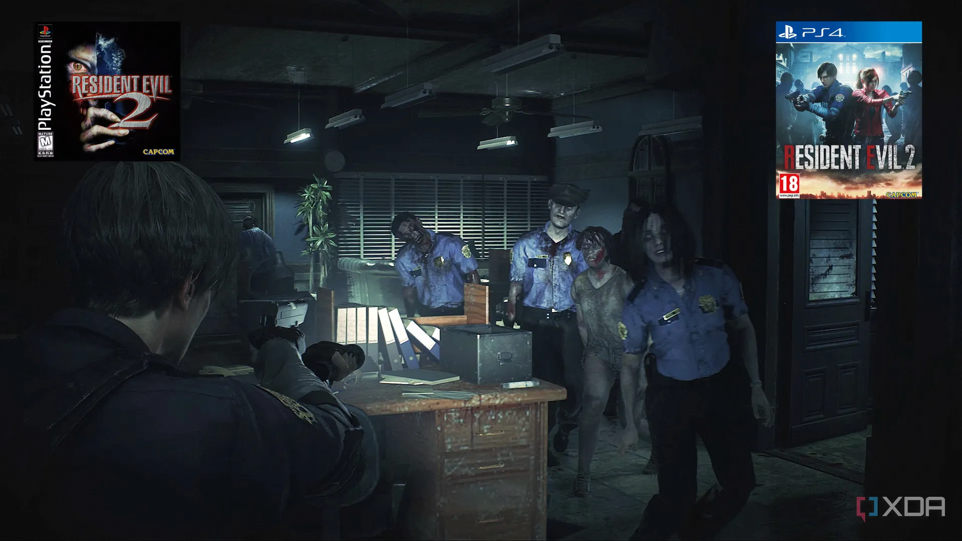 Leon S. Kennedy chiến đấu với zombie trong Resident Evil 2 Remake