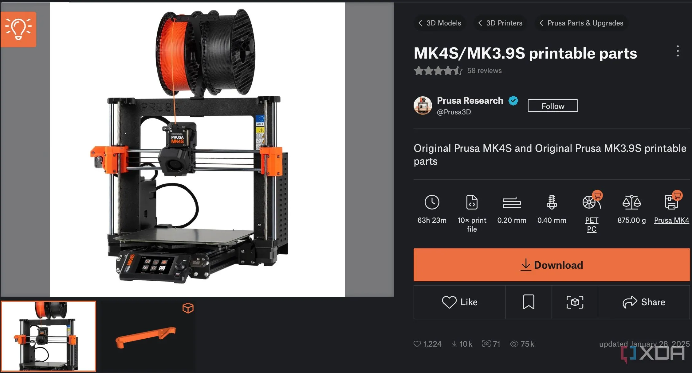Linh kiện máy in 3D có thể in được