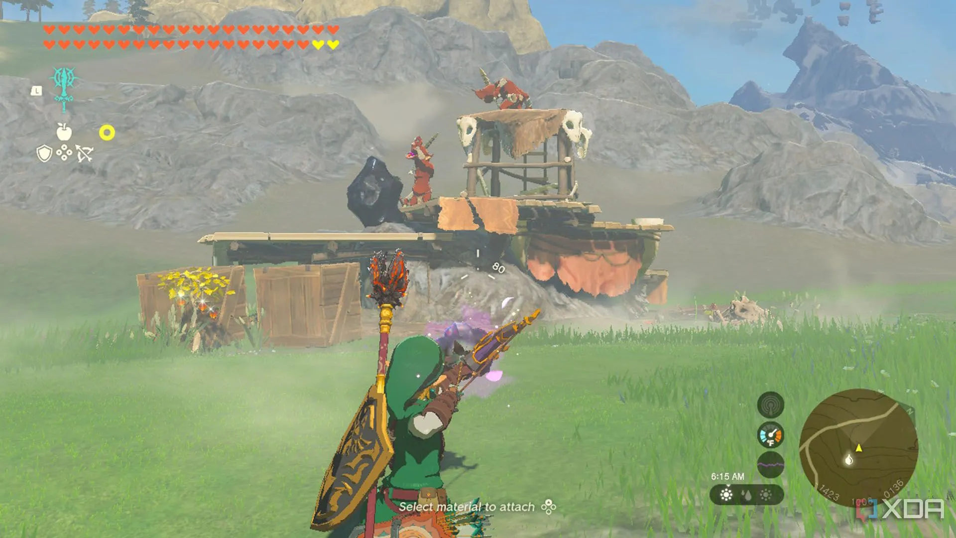 Link bắn Muddle Bud vào Battle Talus, chiến thuật thông minh để loại bỏ kẻ thù trên lưng quái vật trong Zelda TotK