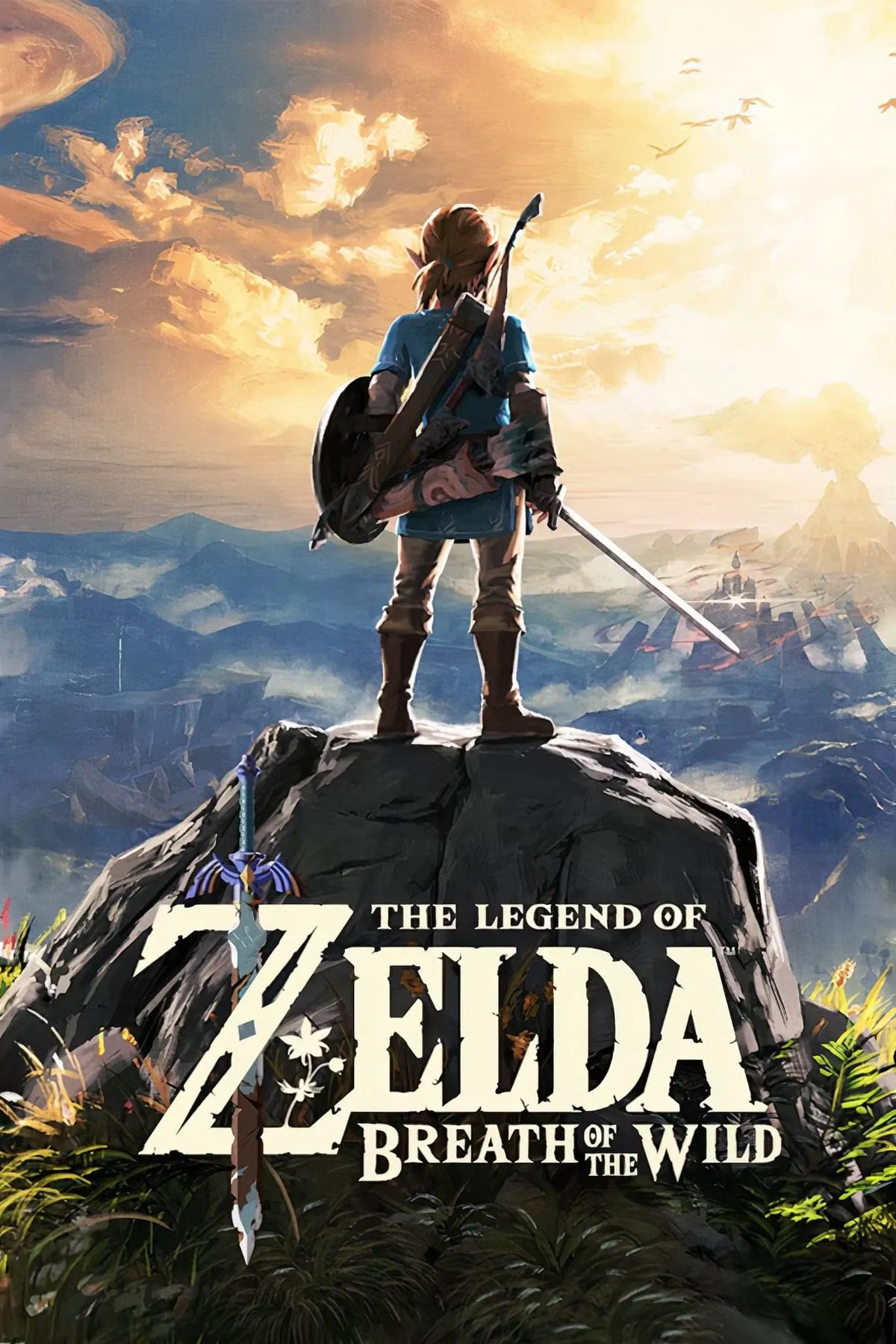 Link đứng trên vách đá ngắm nhìn thế giới mở rộng lớn trong The Legend of Zelda Breath of the Wild trên Nintendo Switch
