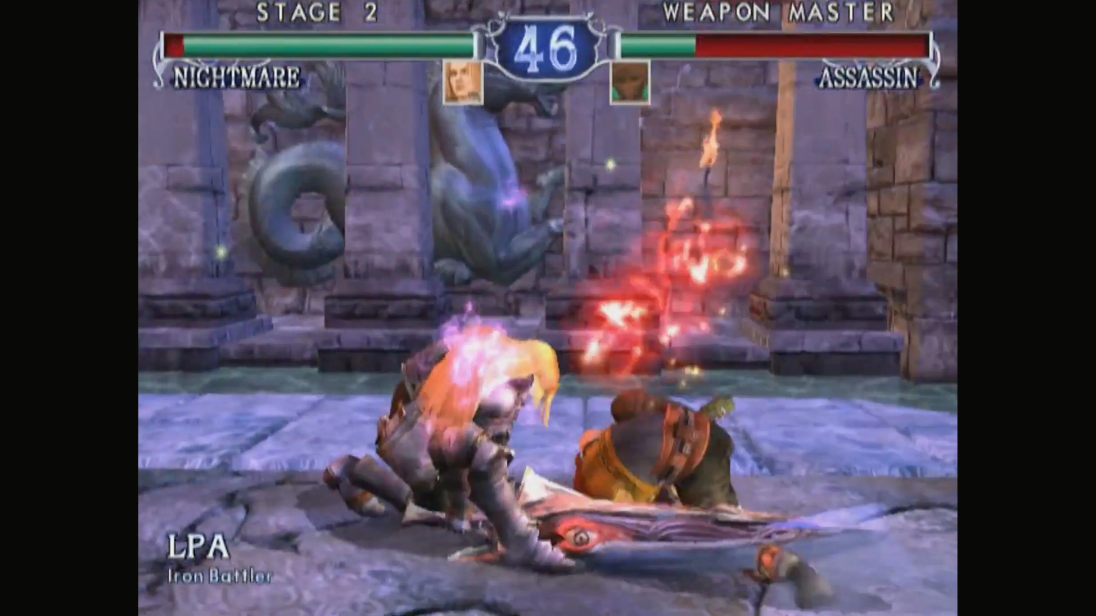 Link, nhân vật khách mời độc quyền trên GameCube, đang chiến đấu trong đấu trường 3D của SoulCalibur II với thanh kiếm Master Sword.