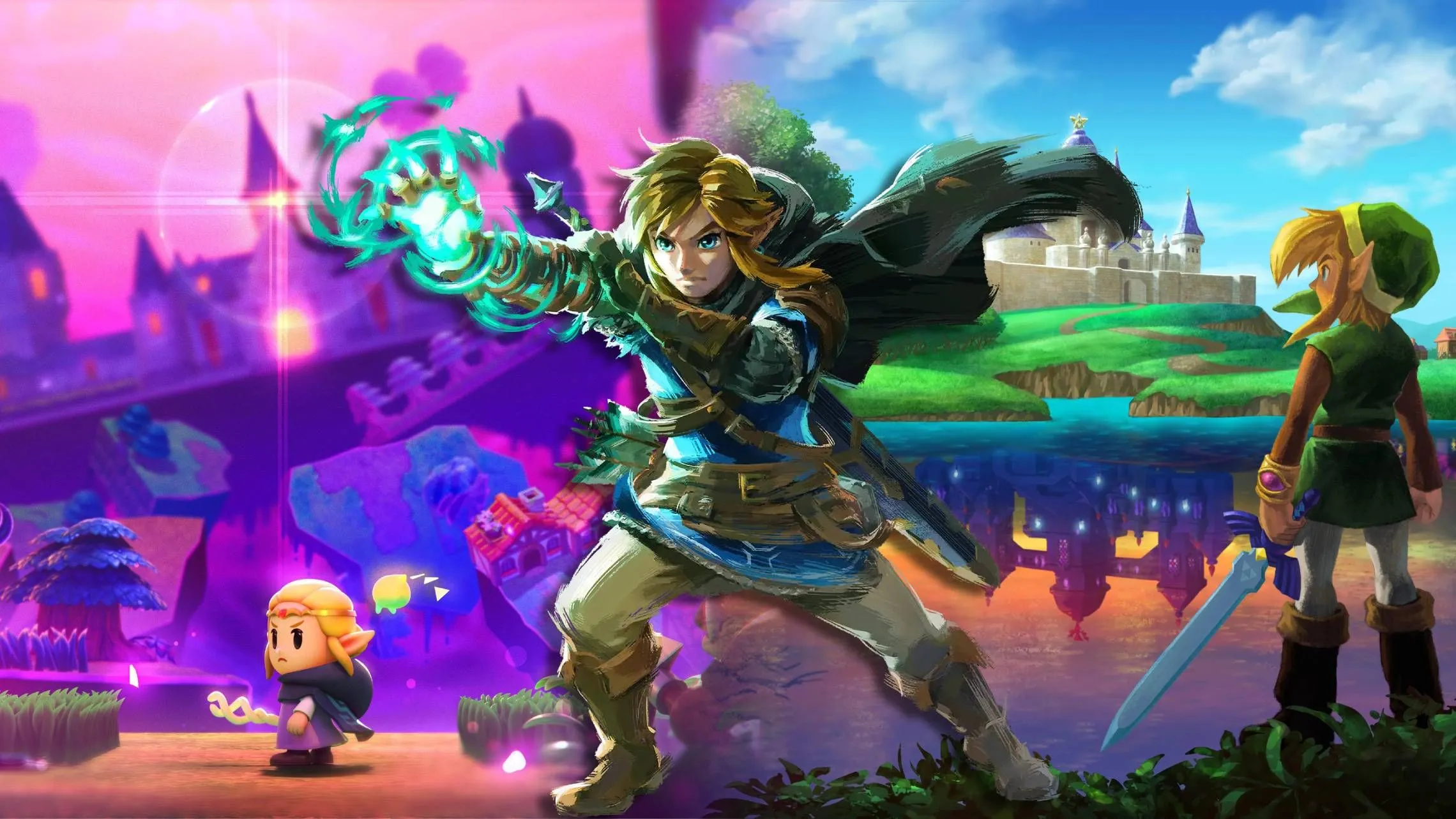 Link và Zelda từ series game The Legend of Zelda, một trong số đó là Zelda 2 với độ khó thách thức trên NES