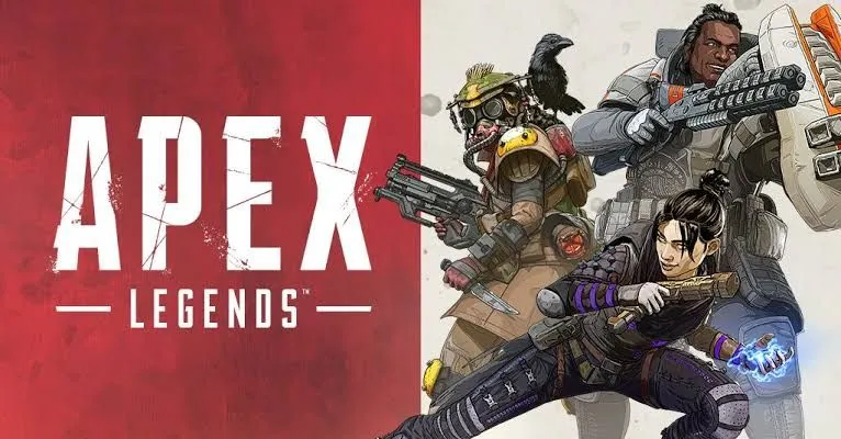 Logo Apex Legends cùng các nhân vật (Legends) trong tư thế sẵn sàng chiến đấu, thể hiện sự năng động