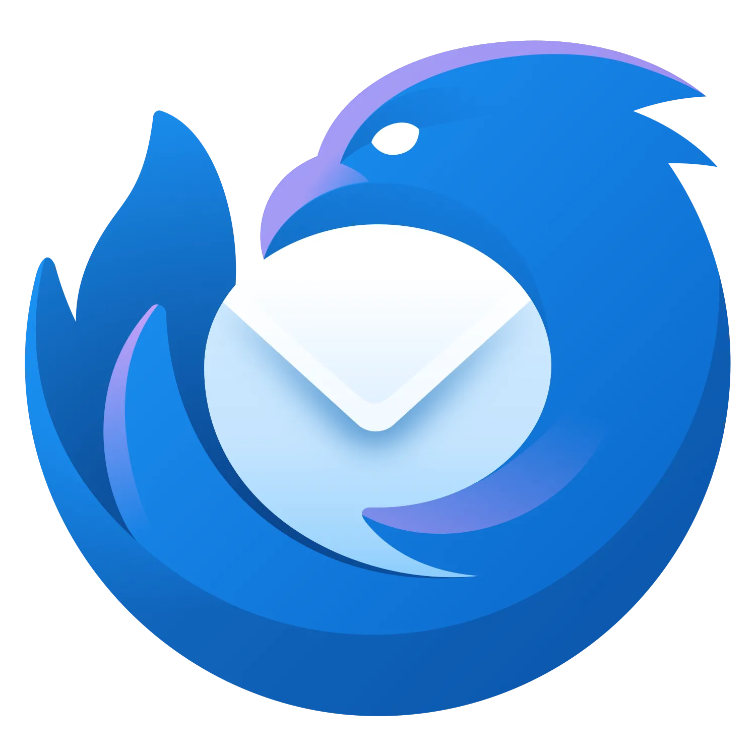 Logo của Thunderbird phiên bản 2023, với biểu tượng phong bì thư màu xanh và hình chim sấm cách điệu