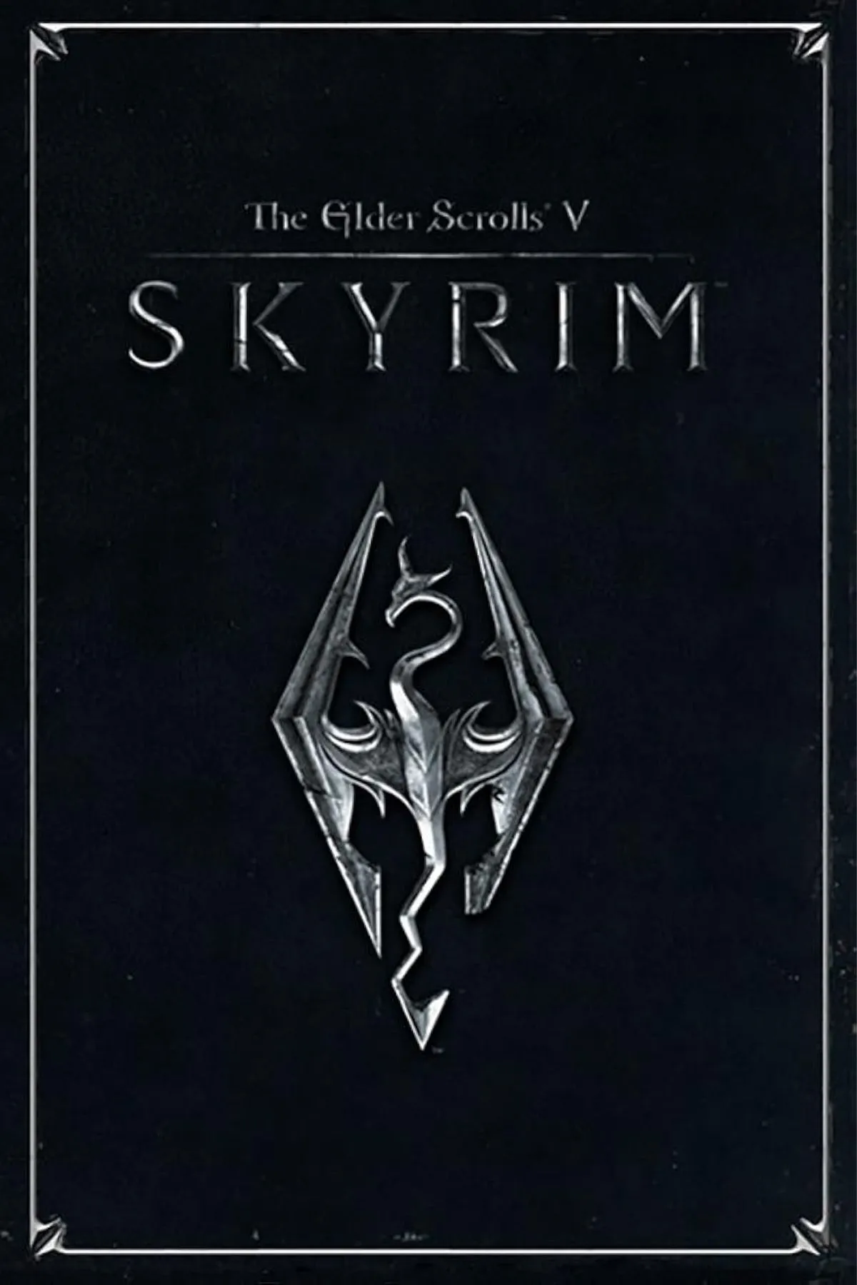 Logo The Elder Scrolls V: Skyrim với hình ảnh rồng và biểu tượng Imperial
