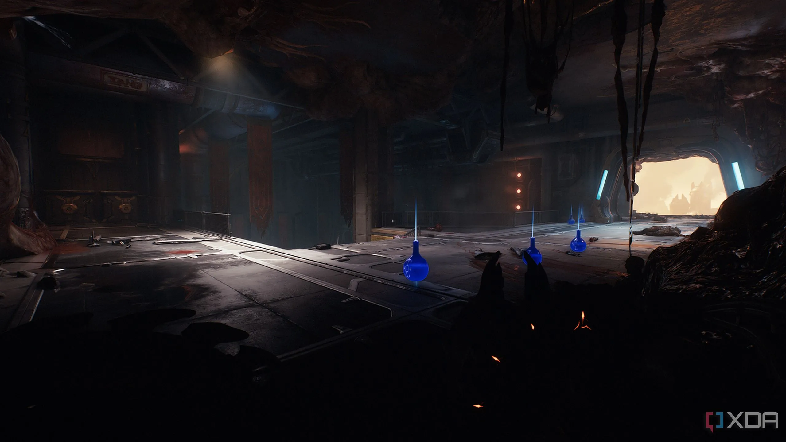 Lối đi bên trái cầu thang dẫn đến khu vực bí mật có đồ chơi Imp Stalker trong Doom: The Dark Ages