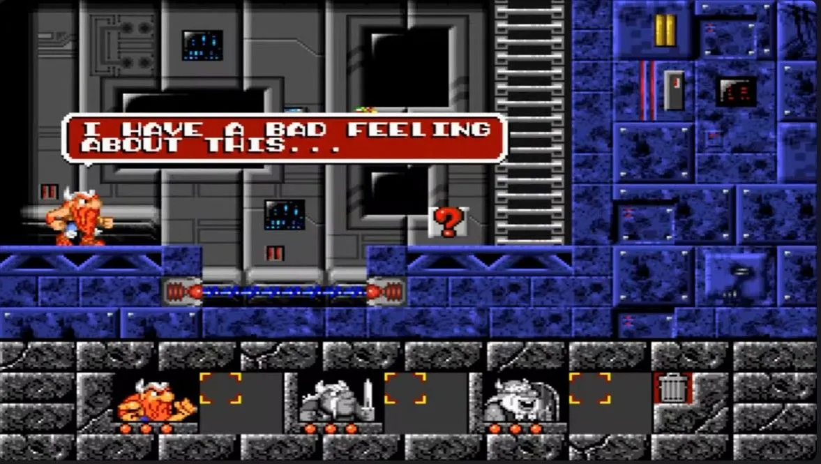 Màn chơi đầu tiên của The Lost Vikings trên MS-DOS với ba chiến binh Viking