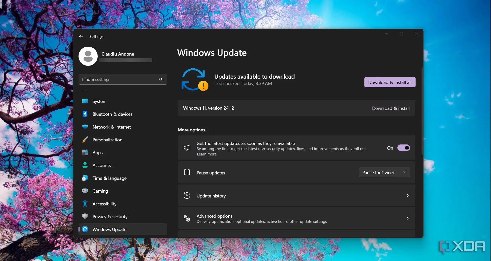 Màn hình cài đặt Windows Update trong Windows 11, nơi người dùng có thể cập nhật hệ điều hành để vá lỗ hổng bảo mật.