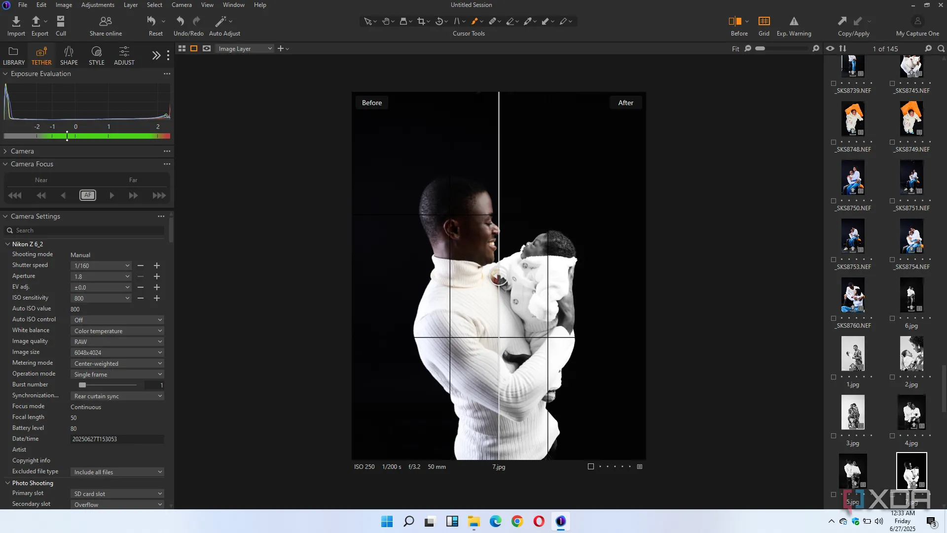 Màn hình Capture One hiển thị khả năng chụp nối dây (tethering)