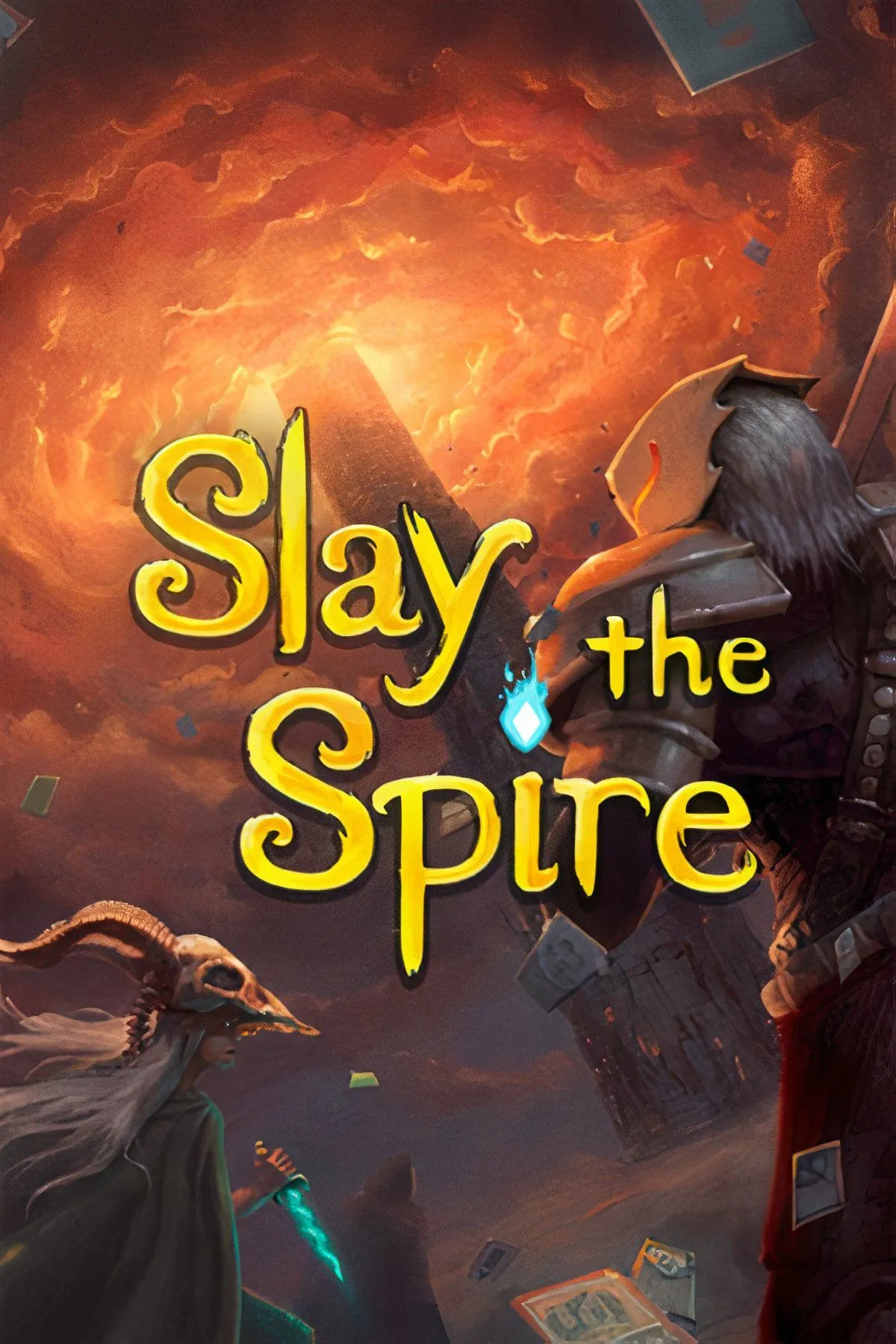 Màn hình chiến đấu thẻ bài trong Slay the Spire với các nhân vật và quái vật