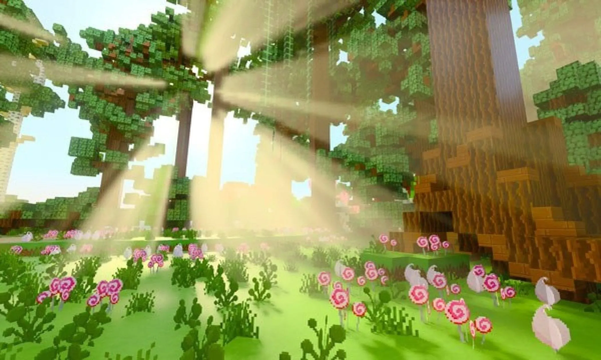 Màn hình chơi game Minecraft với hiệu ứng đồ họa RTX, mang lại ánh sáng và bóng đổ chân thực