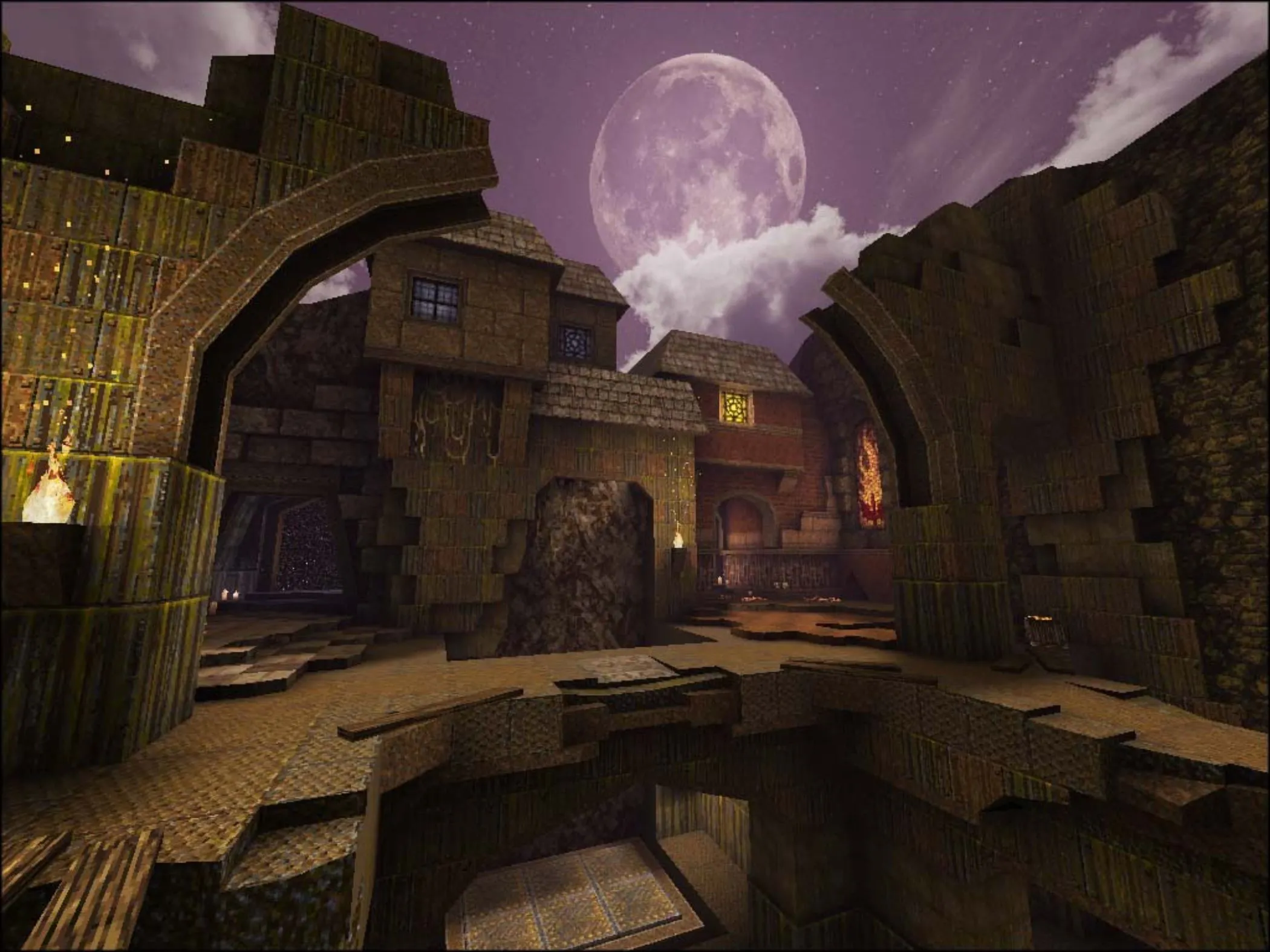 Màn hình chơi game Quake với bản mod Arcane Dimensions, hiển thị môi trường được thiết kế lại và quái vật mới