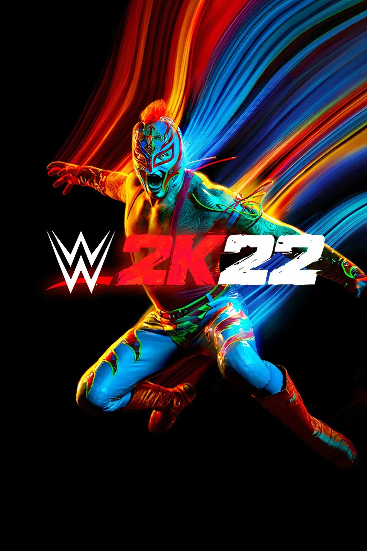 Màn hình chơi game WWE 2K22 với Rey Mysterio làm đô vật bìa