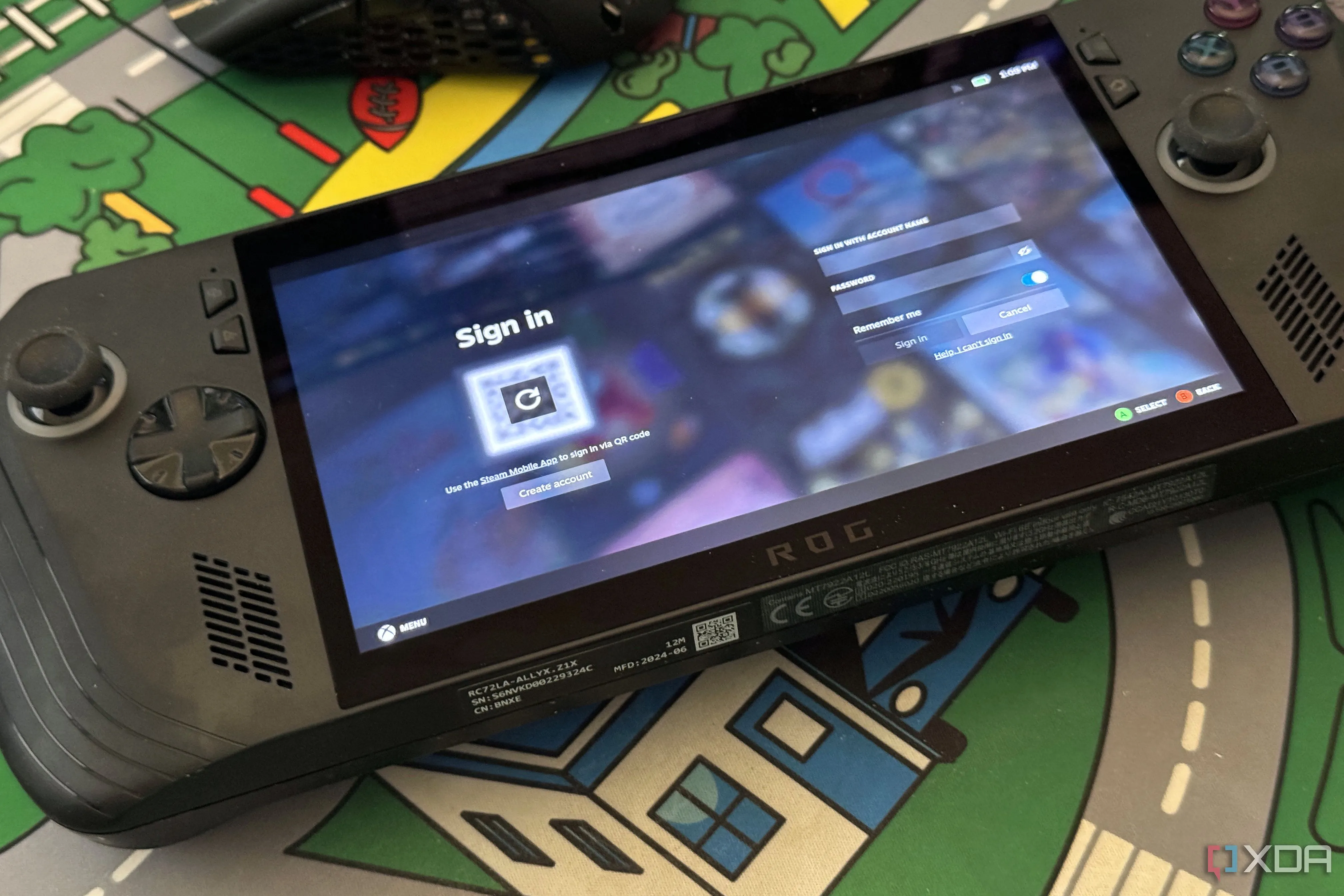 Màn hình đăng nhập SteamOS trên thiết bị ROG Ally X, minh họa cho trải nghiệm chơi game trên nền tảng PC