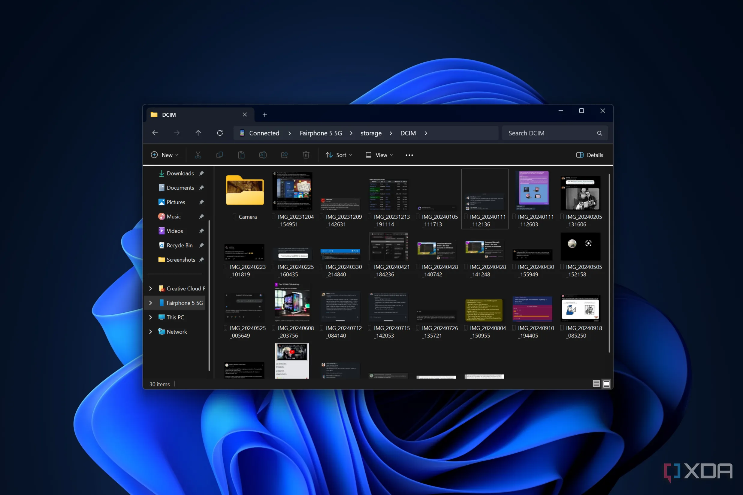 Màn hình File Explorer hiển thị nội dung của một thư mục trên điện thoại Android
