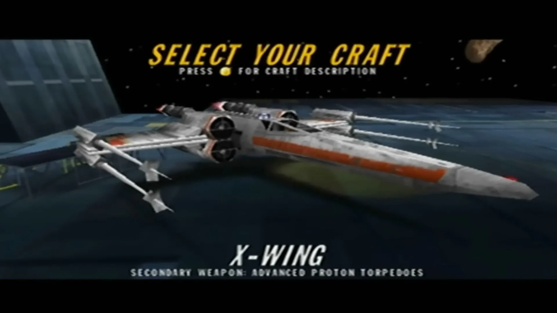 Màn hình gameplay của Star Wars Rogue Squadron, game phi đội arcade hành động