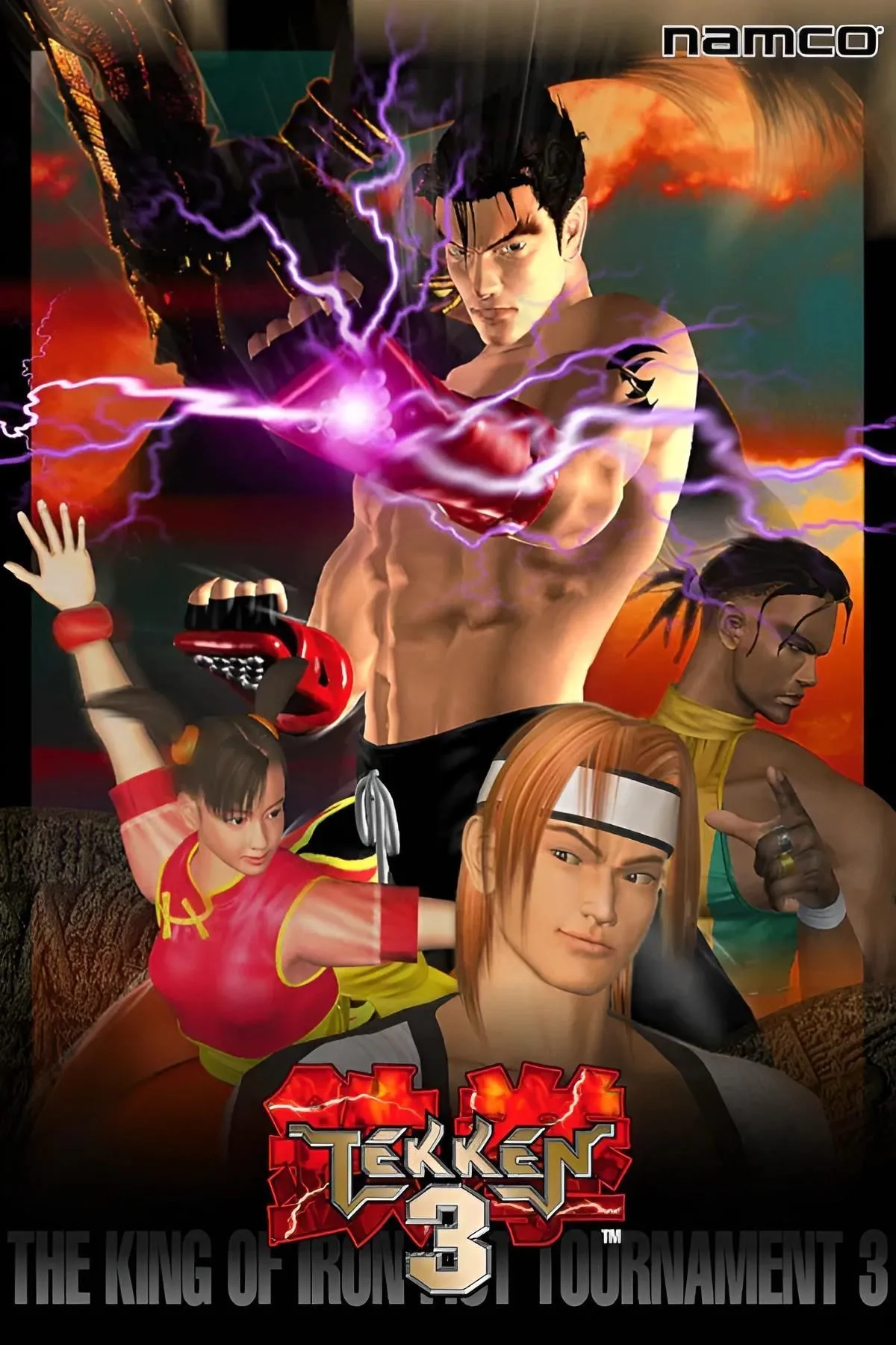 Màn hình gameplay của Tekken 3, hiển thị chế độ Force Mode với các nhân vật đang chiến đấu.