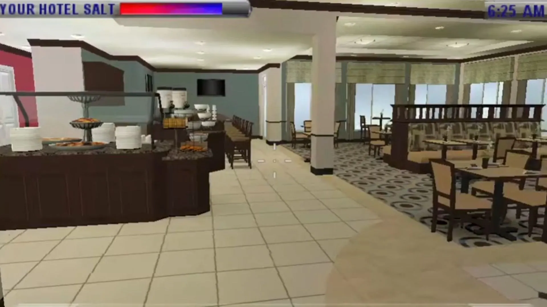 Màn hình gameplay của The Hilton Family, game mô phỏng nhân viên khách sạn Hilton độc đáo và cực kỳ hiếm trên PSP