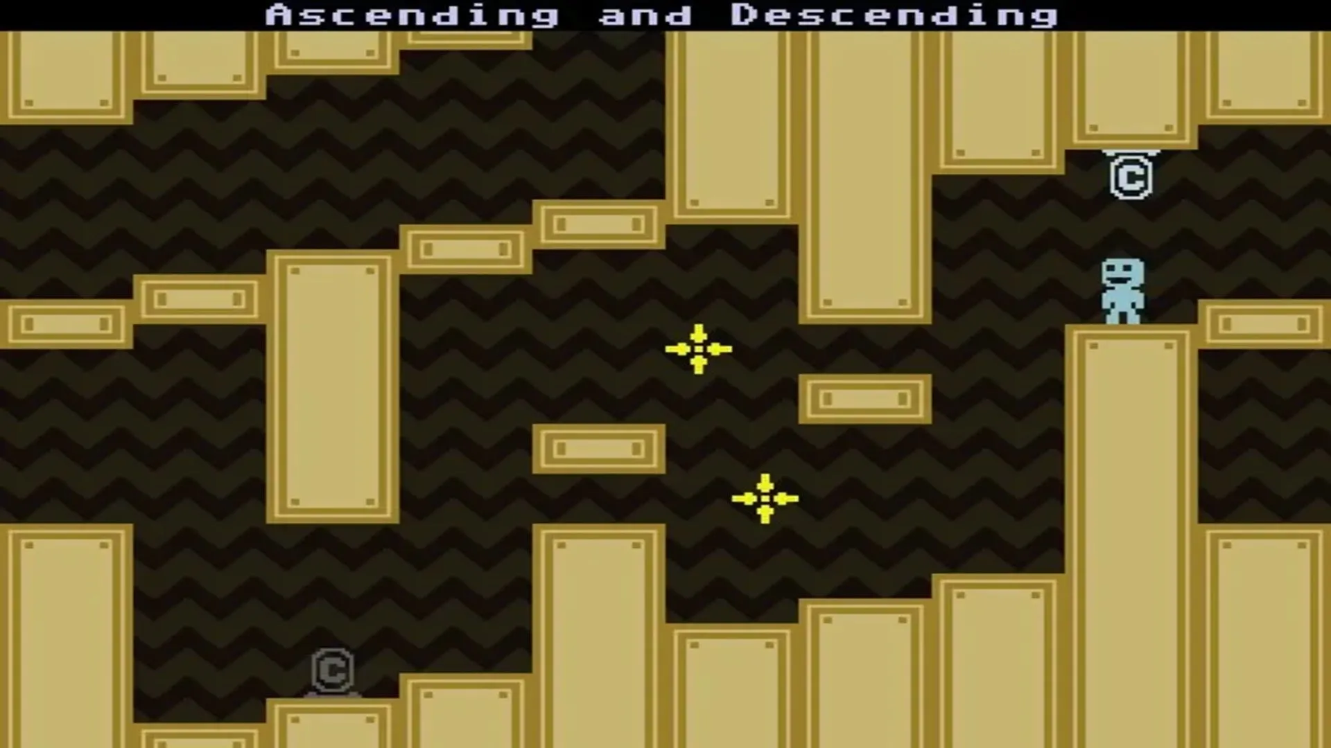 Màn hình gameplay của VVVVVV trên PS Vita với nhân vật Captain Viridian và môi trường pixel 8-bit đặc trưng
