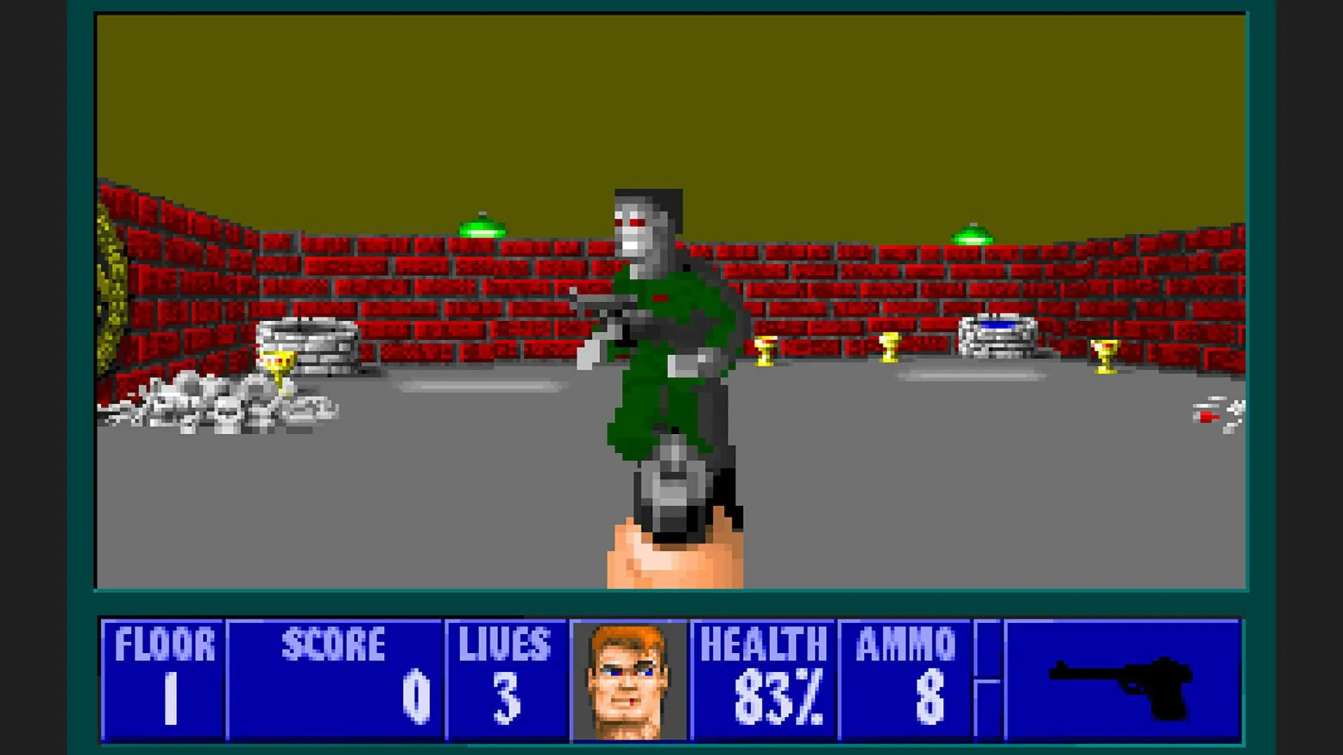 Màn hình gameplay của Wolfenstein 3D, nền tảng đồ họa và cơ chế điều khiển cho Super Noah's Ark 3D