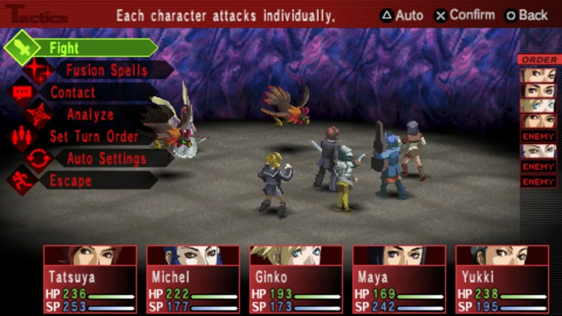 Màn hình gameplay Shin Megami Tensei: Persona 2 Innocent Sin, tựa game RPG cổ điển trên PSP với phiên bản giới hạn