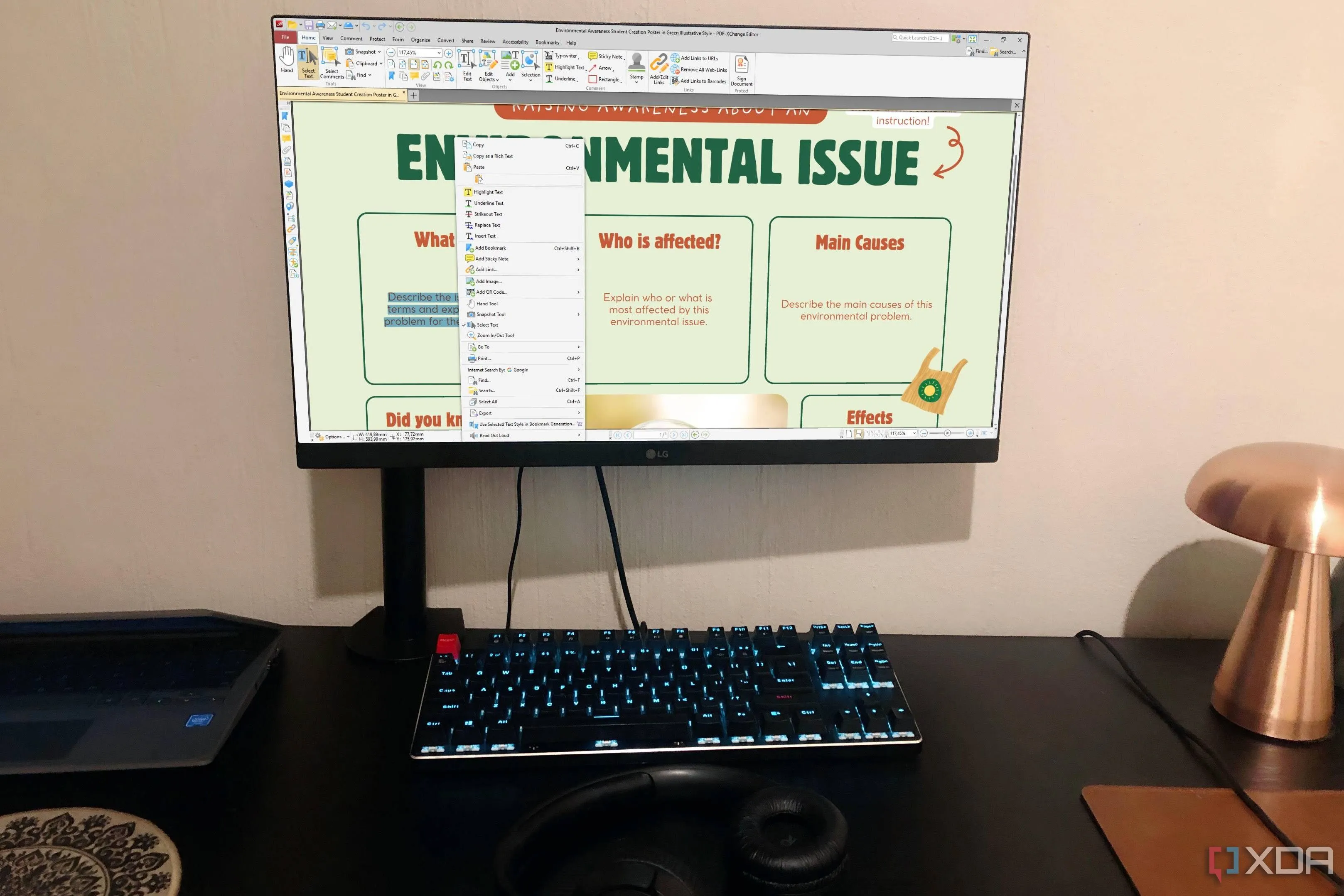 Màn hình máy tính hiển thị giao diện chỉnh sửa PDF, biểu tượng công cụ PDF.