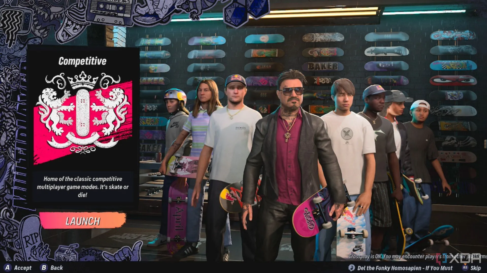 Màn hình sảnh chờ chơi mạng online của Tony Hawk's Pro Skater 3+4, nơi các skater có thể kết nối với nhau.