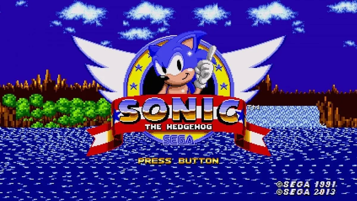 Màn hình tiêu đề game Sonic the Hedgehog trên Sega Genesis, đối thủ cạnh tranh của Super Mario