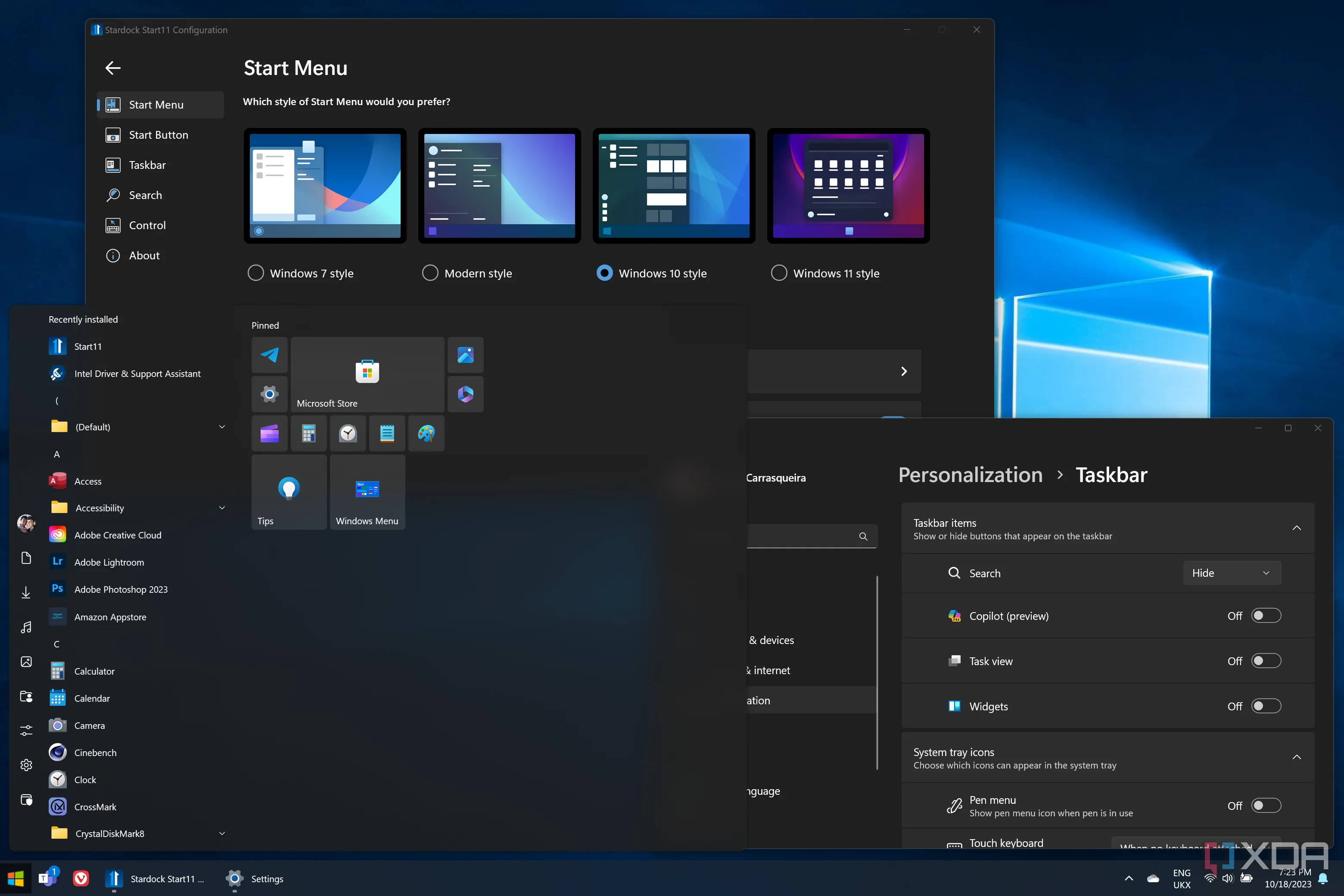 Màn hình Windows 11 được tùy chỉnh để trông giống Windows 10, khôi phục giao diện cổ điển