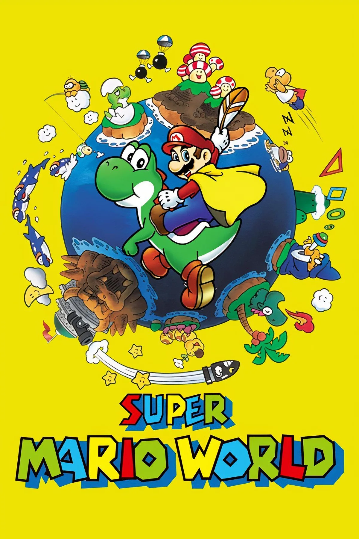 Mario cưỡi Yoshi khám phá thế giới trong game Super Mario World trên SNES